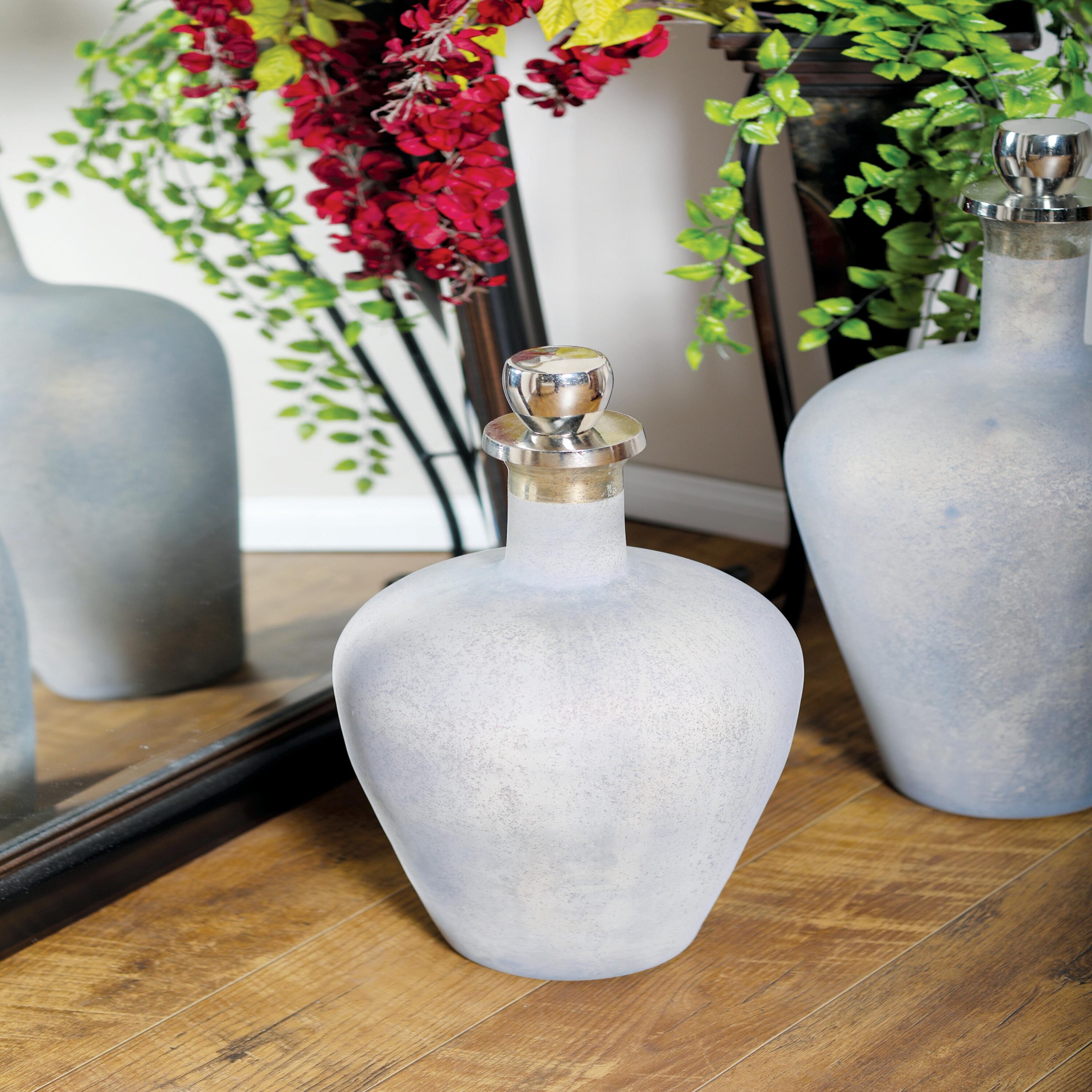 Large Gray Glass Decorative Jar with Aluminum Stopper