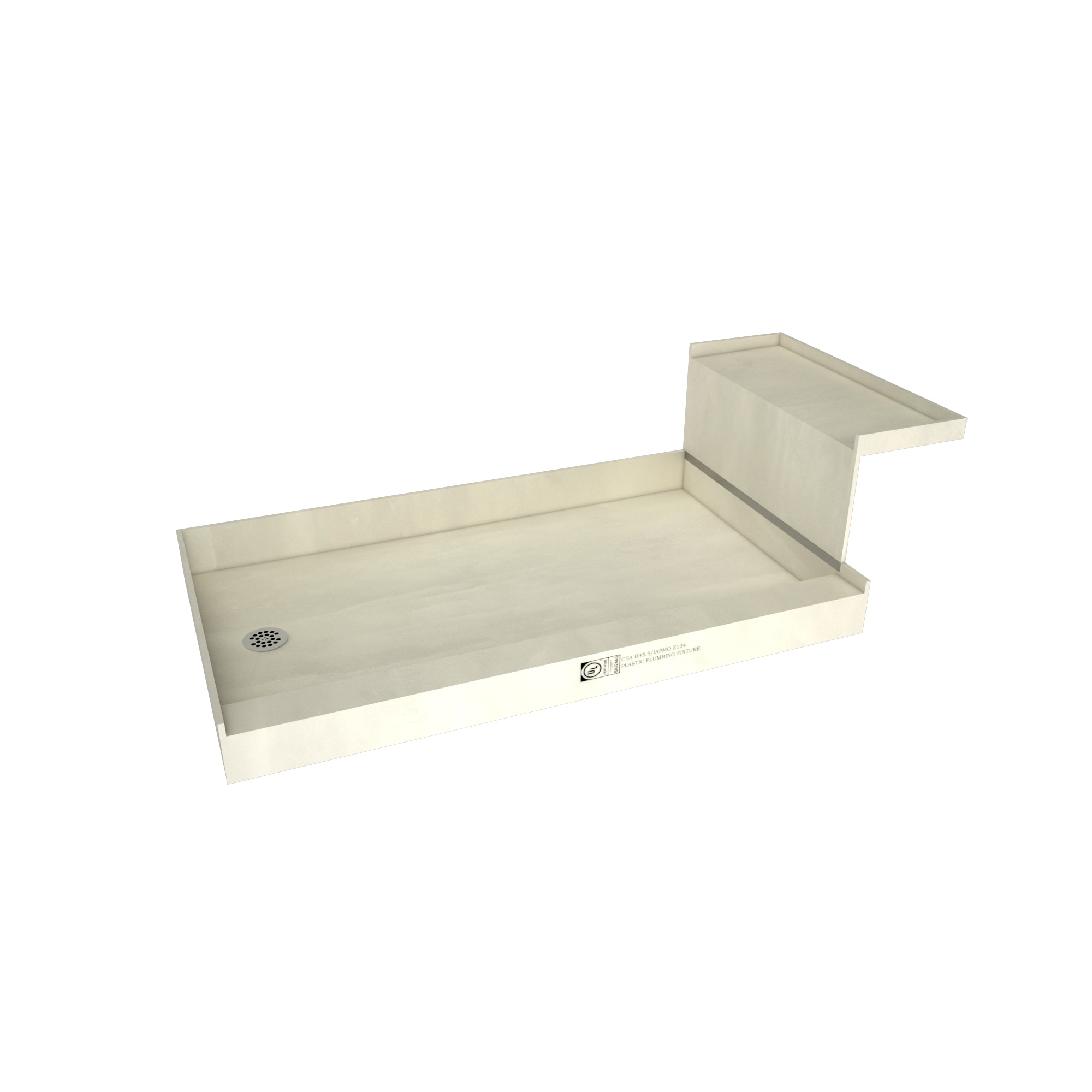 Tile Redi P3248LRB32KIT 32-in W x 60-in L Polished Chrome Single Threshold Rectangle Shower pan base kit with 4.5-in H Threshold (Left Drain) Integrated Seat