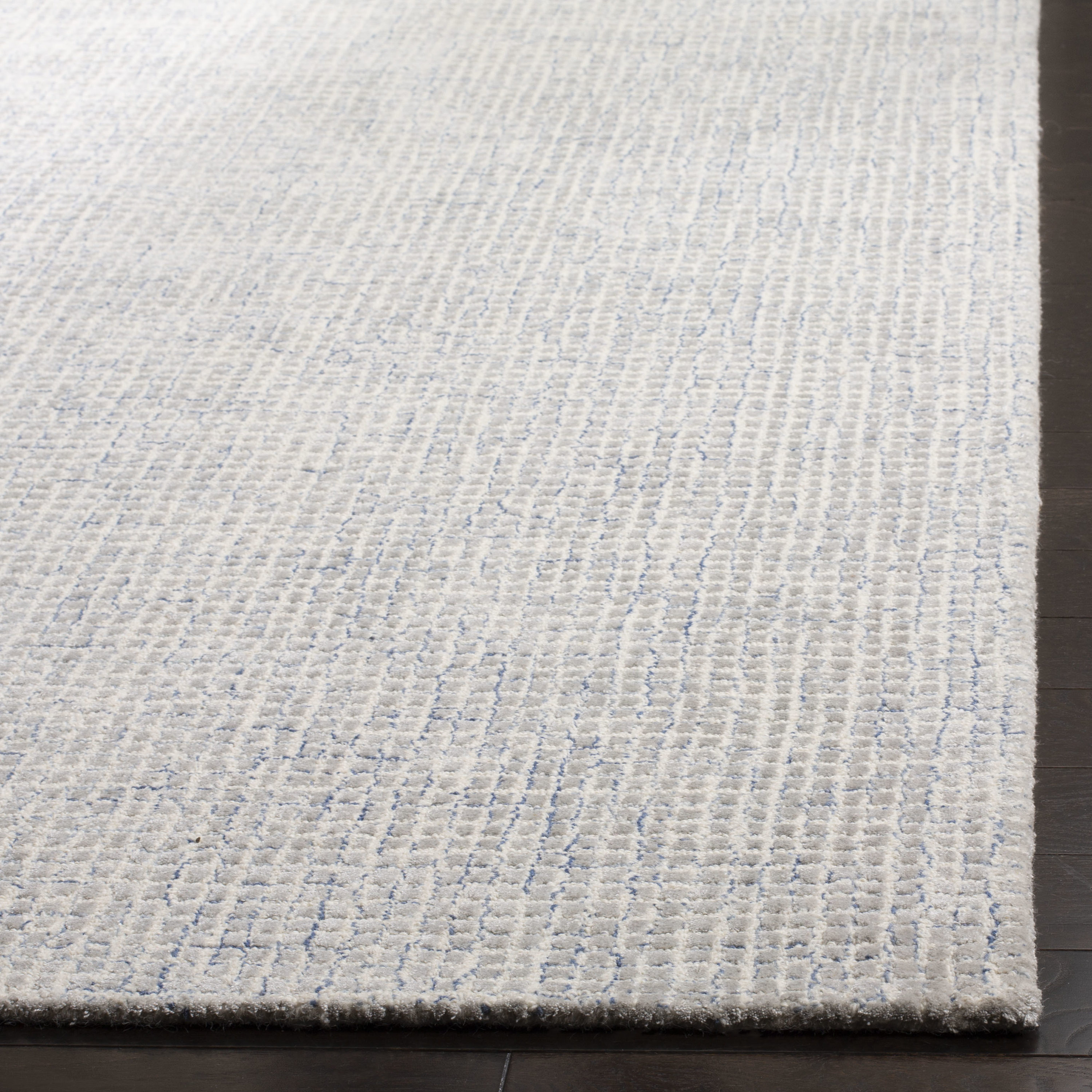 Harmony Abstract Blue & Silver Hand-Tufted Wool Square Rug - 6'