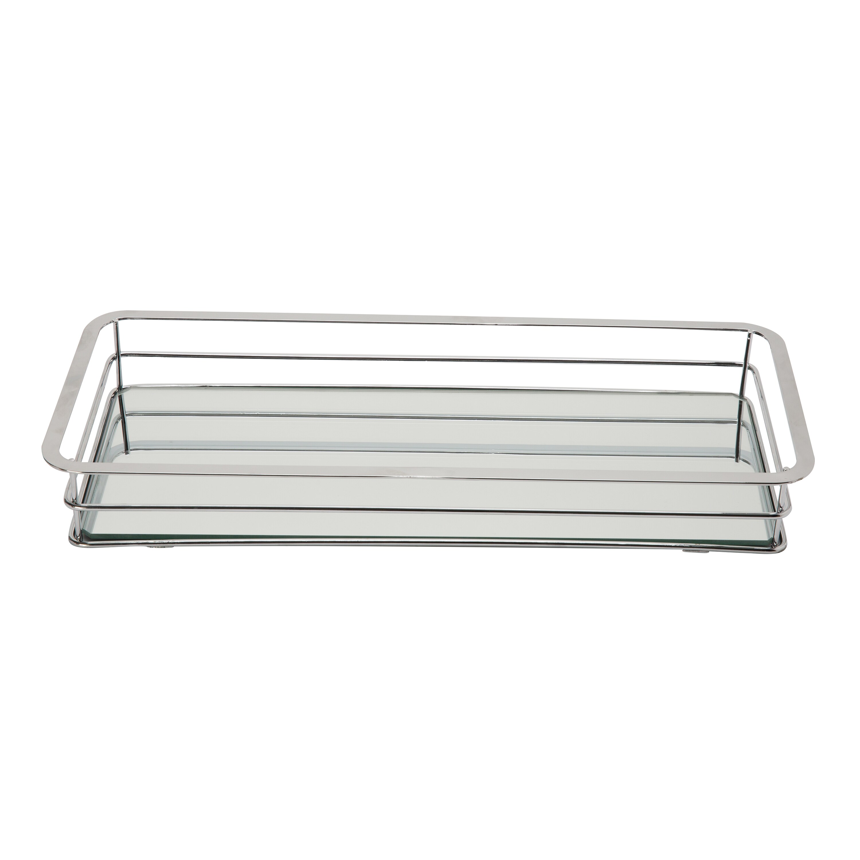 Chrome Finish Rectangular Vanity Tray with Reflective Glass Base