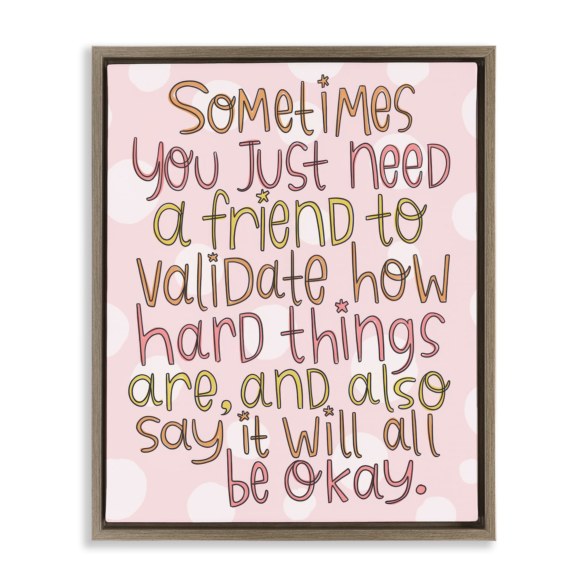 Stupell Industries BS-321-FFE-16X20 Comforting Friendship Quote Brown Framed Floater Canvas Wall Art By Mandy Ford Art + Illustration 17 x 21
