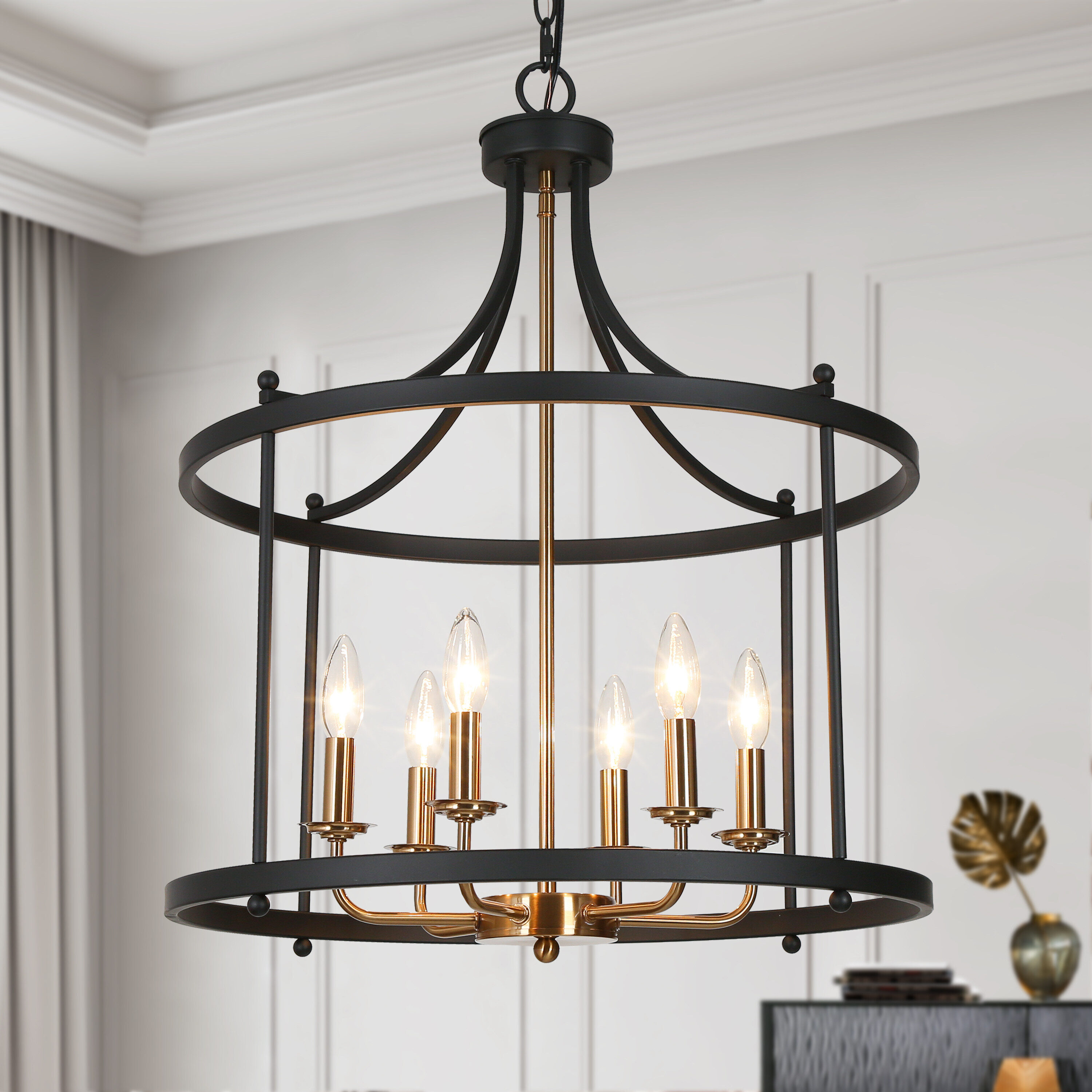 LNC Trounifer 6-Light Matte Black Polished Gold Modern/Contemporary Dry  rated Chandelier in the Chandeliers department at