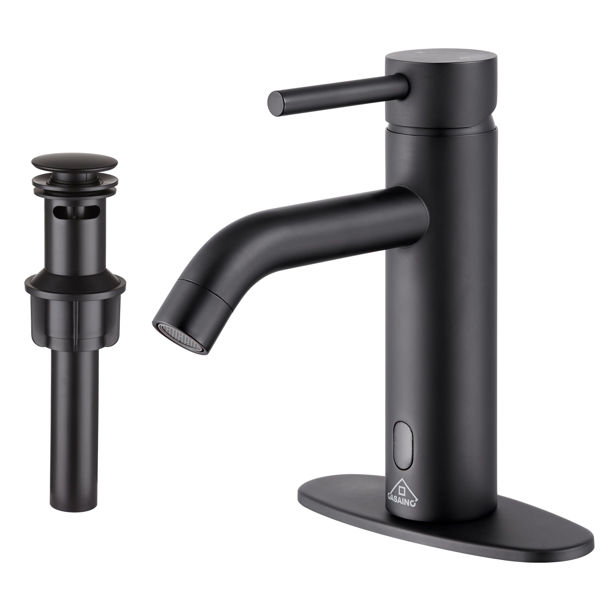 CASAINC MH-BS079-183 Black Single hole Touchless Low-arc Commercial/Residential Touchless Bathroom Sink Faucet with Drain with Deck Plate
