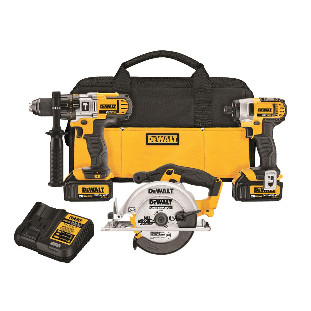 DEWALT DCK390L2 XR 3-Tool 20-Volt Max Power Tool Combo Kit with Soft Case (2-Batteries and charger Included)