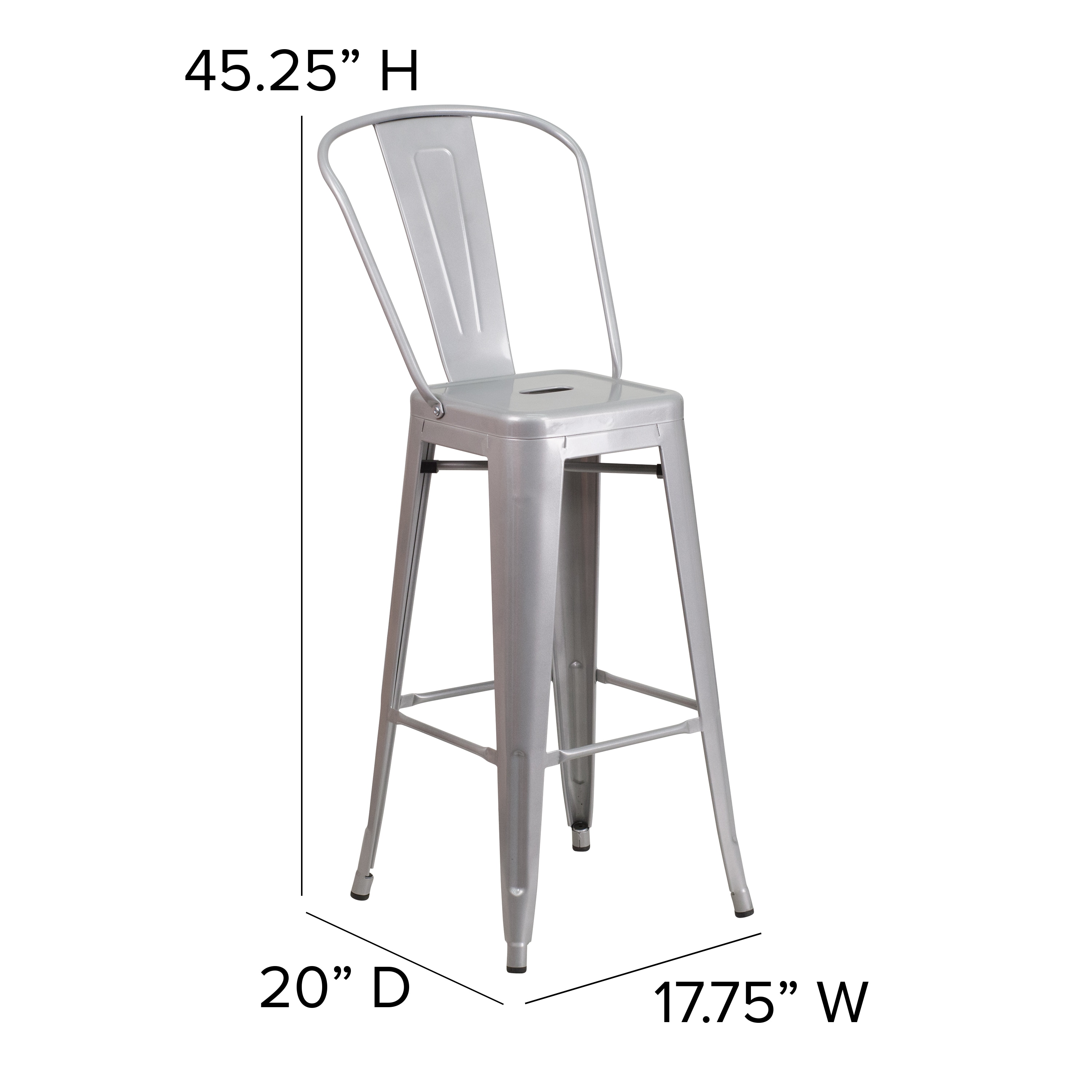 Silver Metal 30" High Backless Industrial Bar Stool