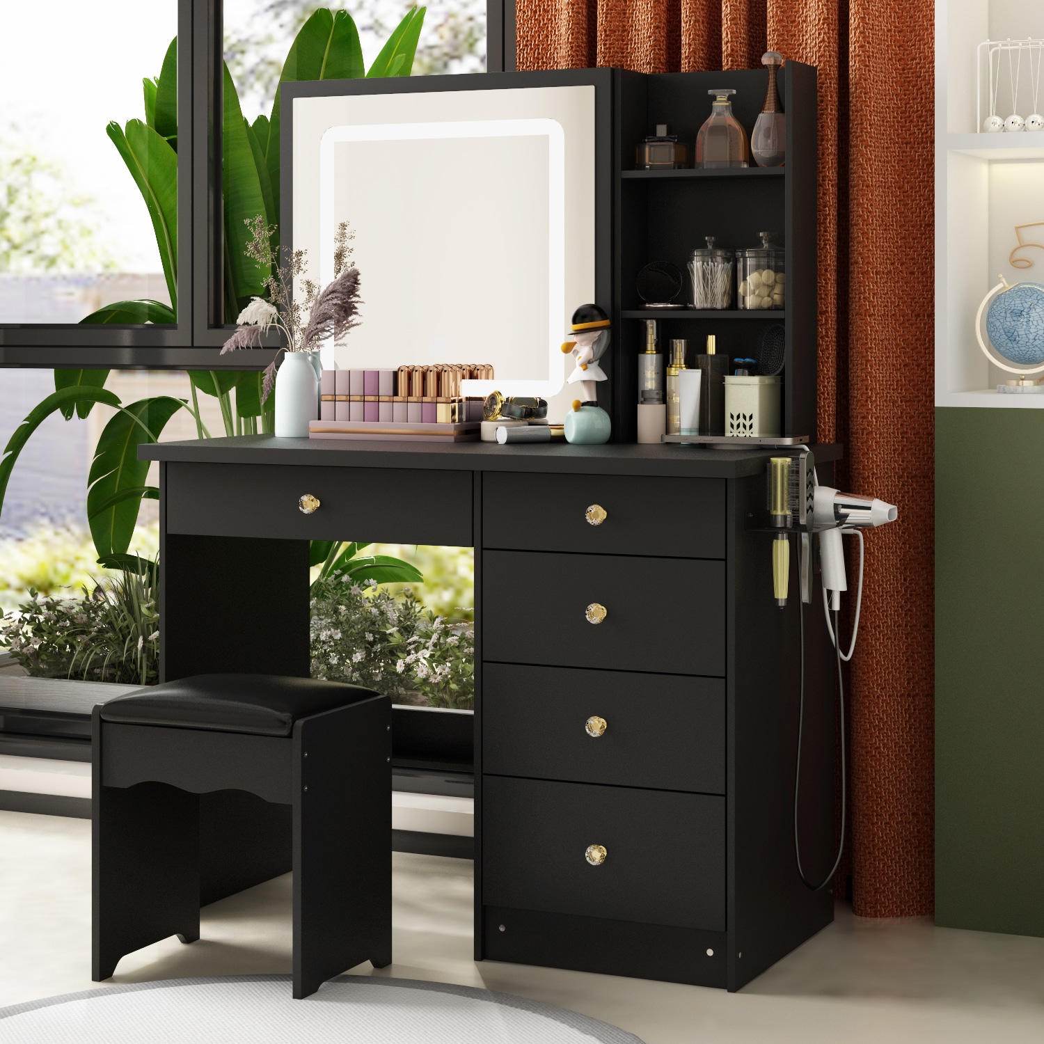 FUFU&GAGA 39.4-in Black Makeup Vanity JX0218-03 at Lowes.com