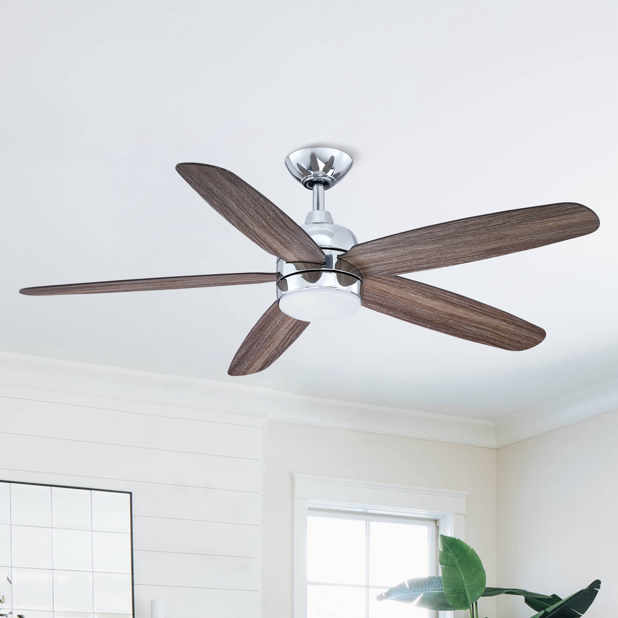 Parrot Uncle 52-in Chrome LED Indoor/Outdoor Ceiling Fan with Remote (5-Blade)