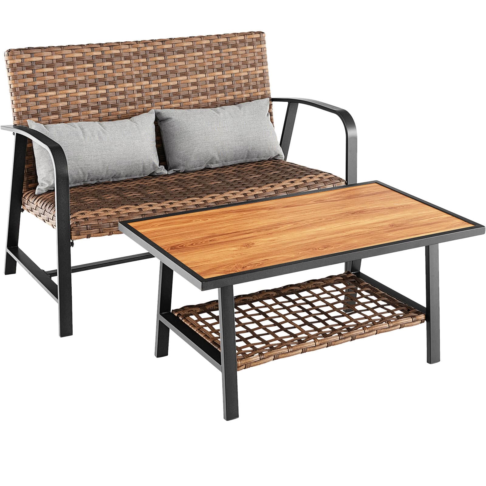 WELLFOR TDS10969 2 -Piece Rattan Patio Conversation Set with Gray