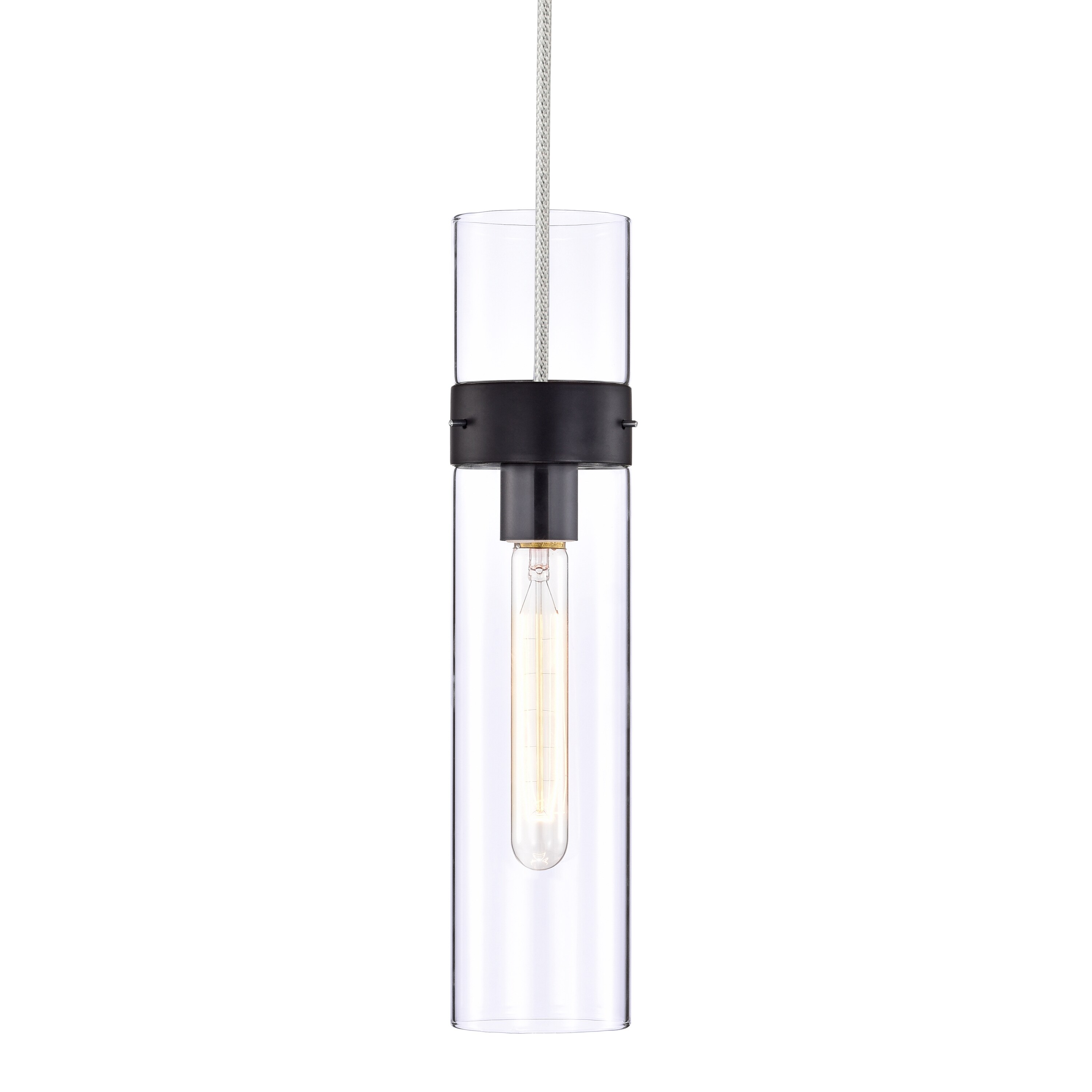 C Cattleya CA1940-H Black Modern/Contemporary Clear Glass Cylinder Mini Hanging Pendant Light