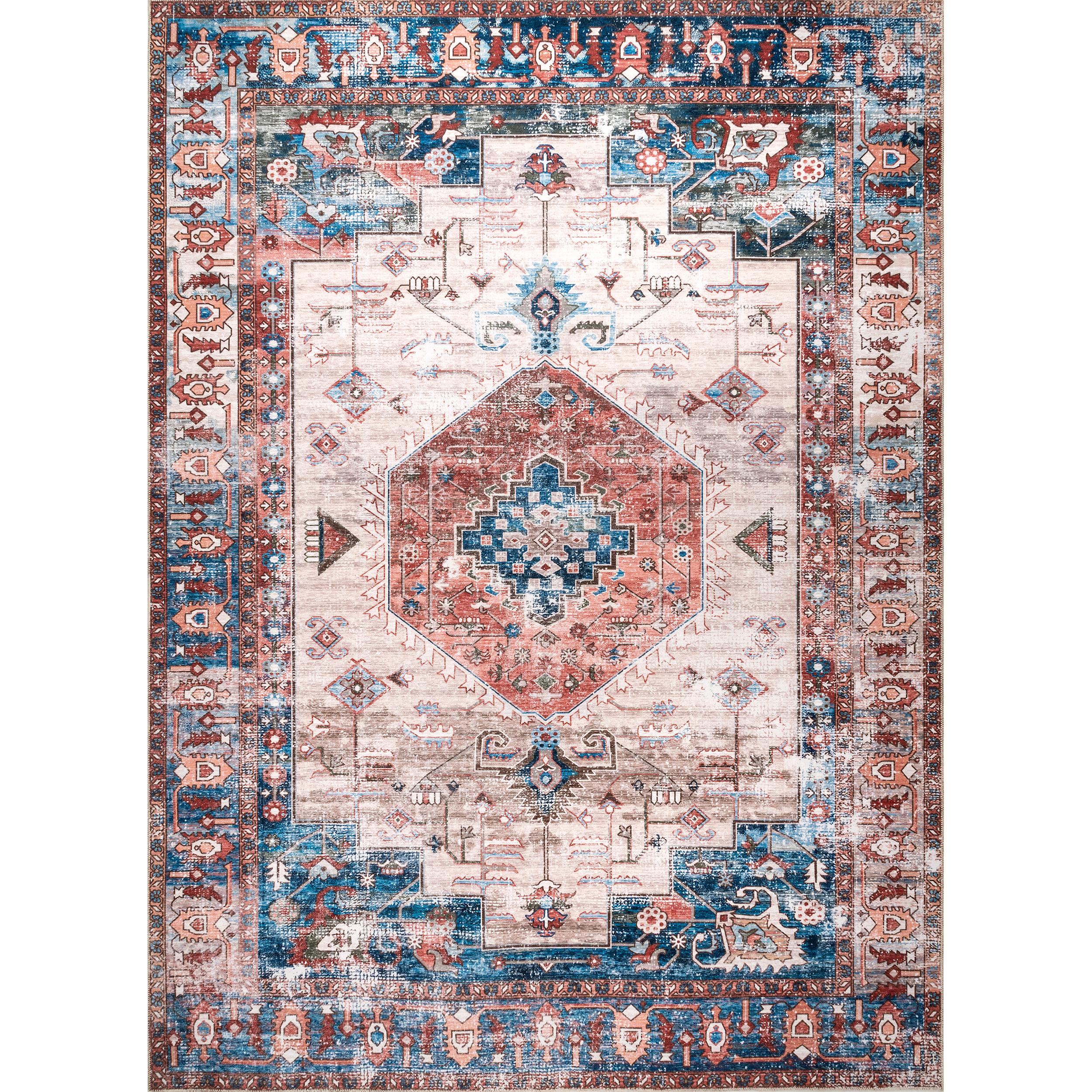 Eliza Multi-Color Traditional Medallion Washable Area Rug