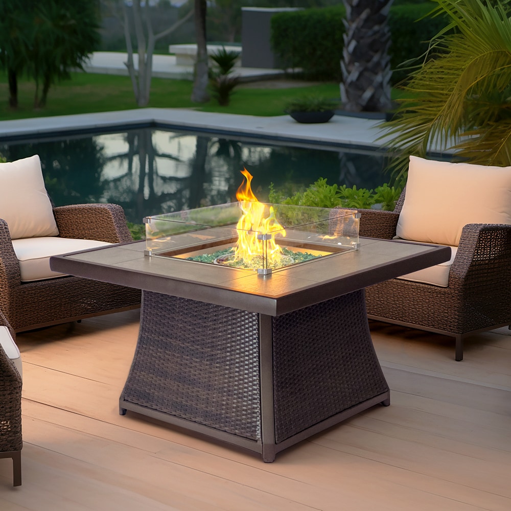 Kinger Home ELIO 42-in W Brown Aluminum Square Propane Gas Fire Pit ...