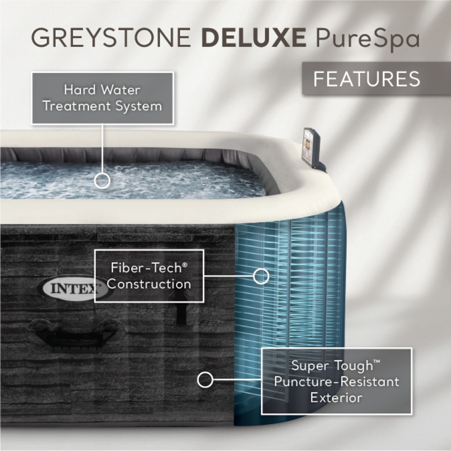 Intex 6-Person Gray Inflatable Square Hot Tub Spa
