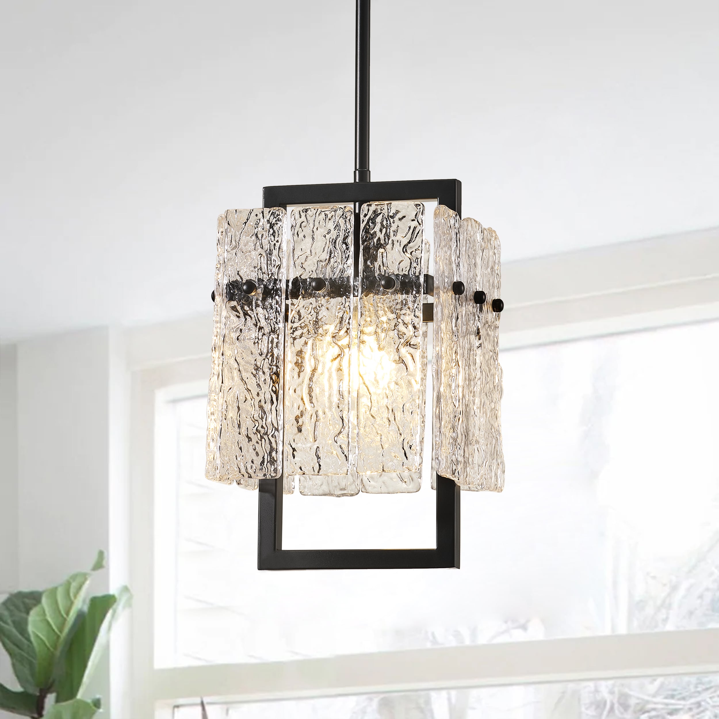 Aiwen P-NW-6122 1 -Light Black Modern/contemporary Textured glass Rectangle Small Hanging Pendant light