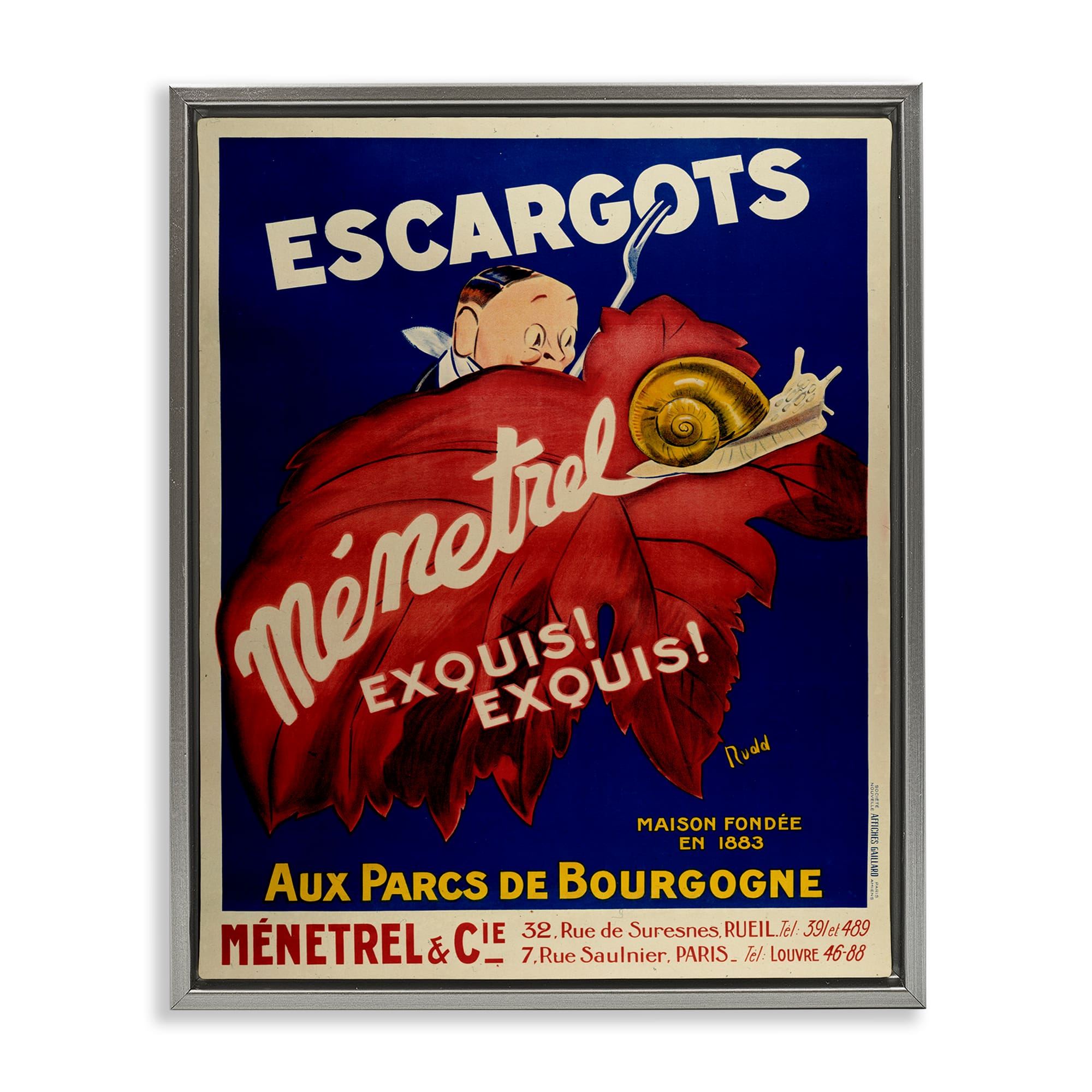 Stupell Industries BT-378-FFL-16X20 Vintage Escargots Advertisement Gray Framed Floater Canvas Wall Art By Marcus Jules 17 x 21