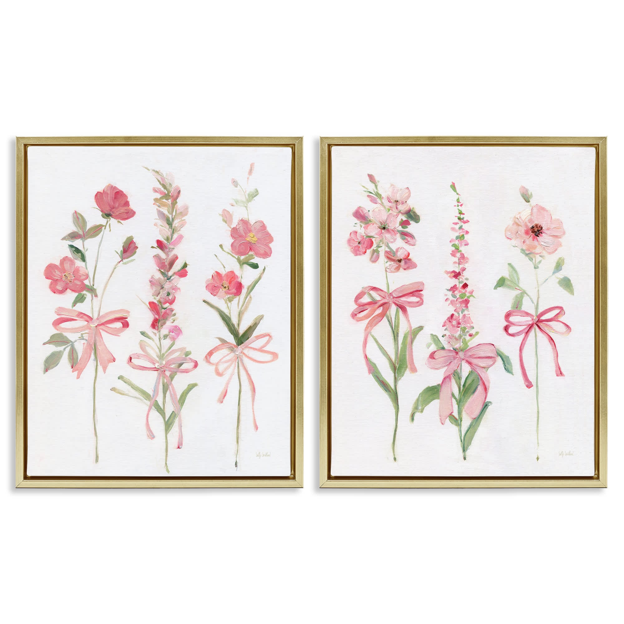 Stupell Industries B2-752-FFG-2PC-16X20 Soft Fresh Pastel Sprigs 2 Piece Gold Framed Floater Canvas Set By Sally Swatland 17 x 21