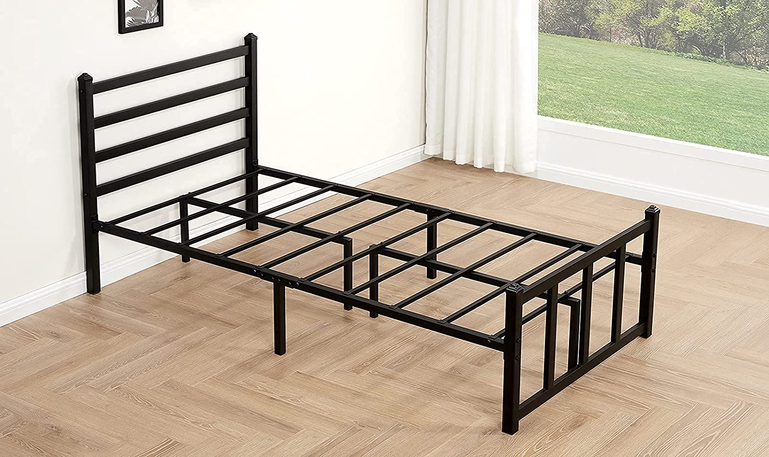 Clihome Twin Size Black Frame Metal Bed With Large Storage Space Under ...