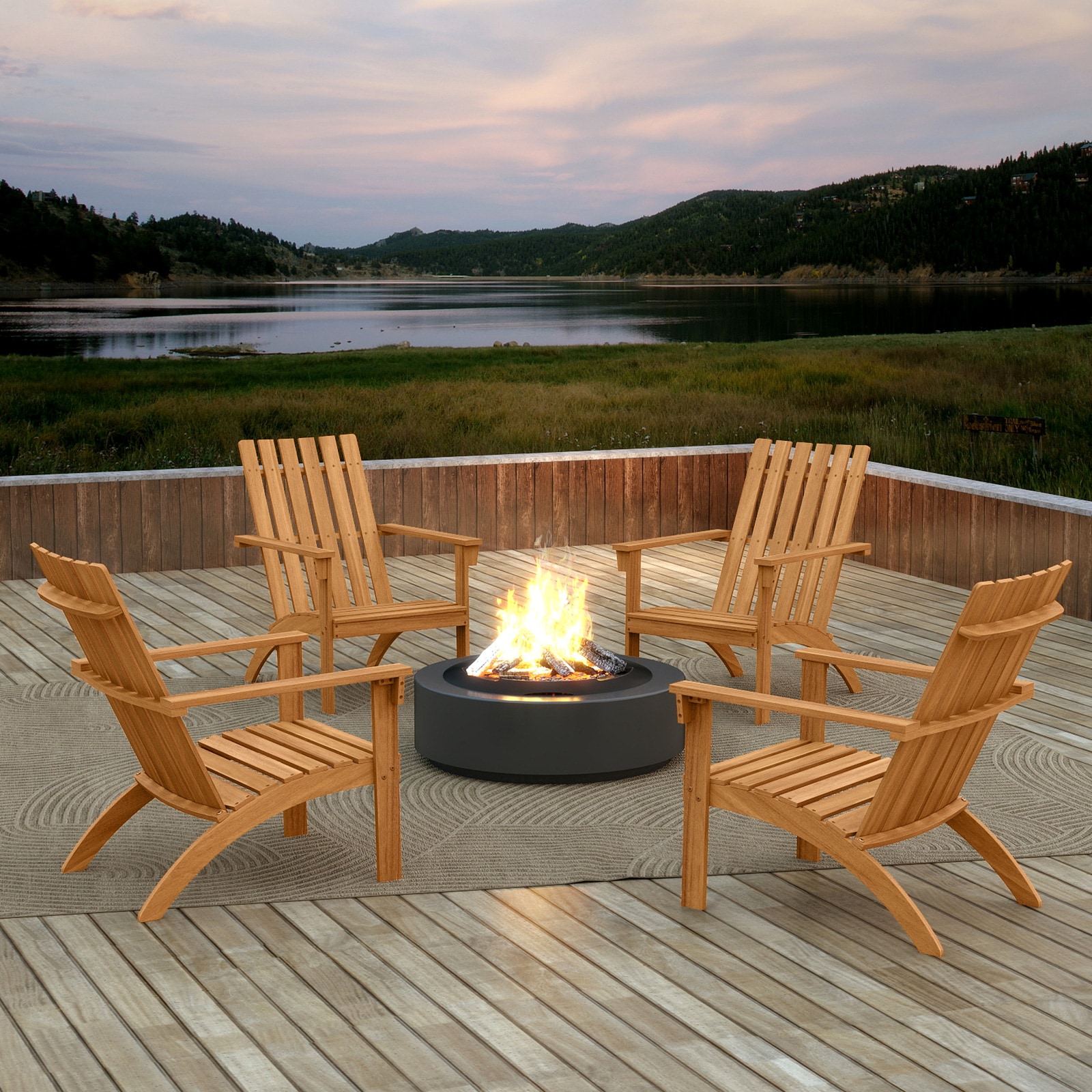 Costway 2PCS Patio Acacia Wood Adirondack Chair Lounge Armchair sturdy ...