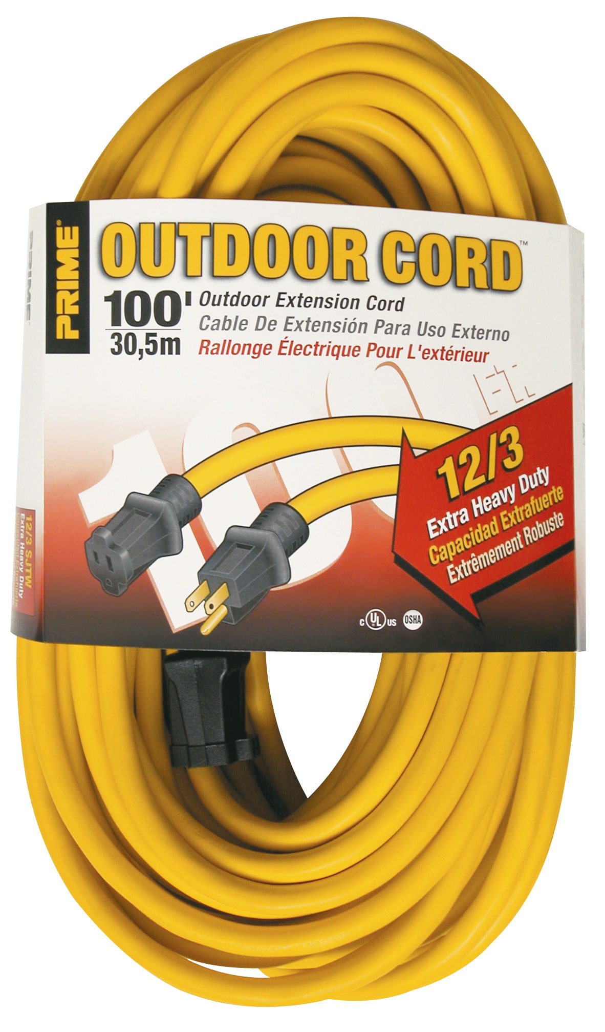 PRIME 378100 100-ft 12 / 3 3 Prong Yellow Outdoor SJTW Medium Duty General Extension Cord