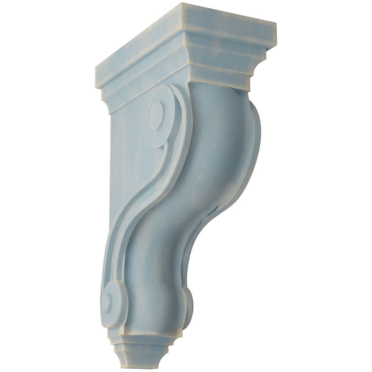 Ekena Millwork CORWD03X06X10TSBU 3.375-in x 6.5-in x 10.5-in Vintage Decor Finished Rubberwood Blue Wood Paintable/Stainable Corbel