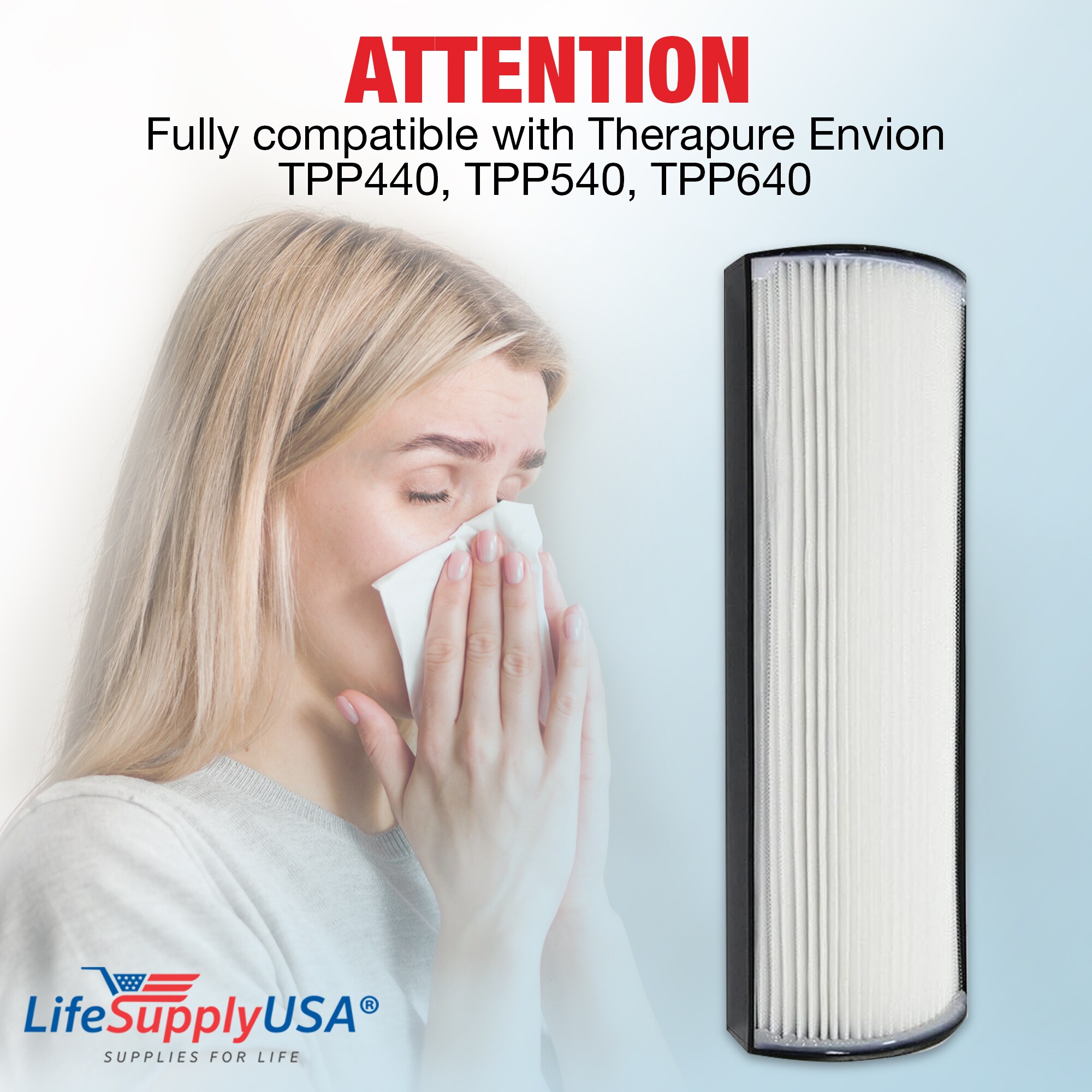 LifeSupplyUSA 5.35 in W x 2.76 in H x 17.83 in L Therapure Envion TPP440 TPP540 TPP640 True Hepa Air Purifier Filter ER691 HD at Lowes