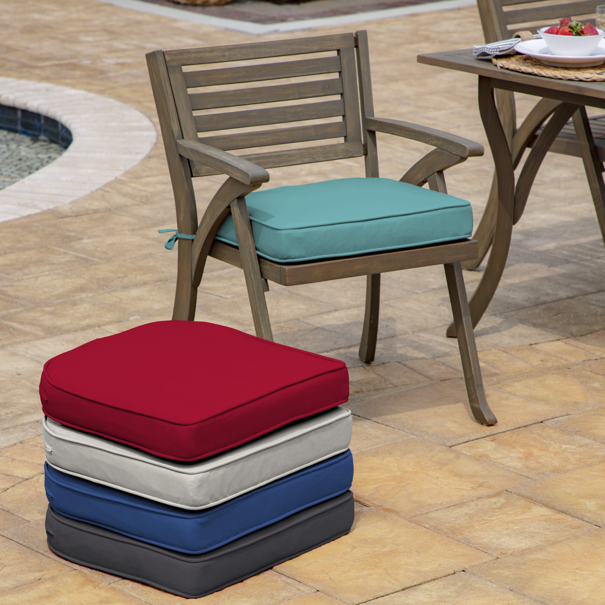Surf Teal Rounded Back Outdoor Dining Cushion with EverTru Acrylic