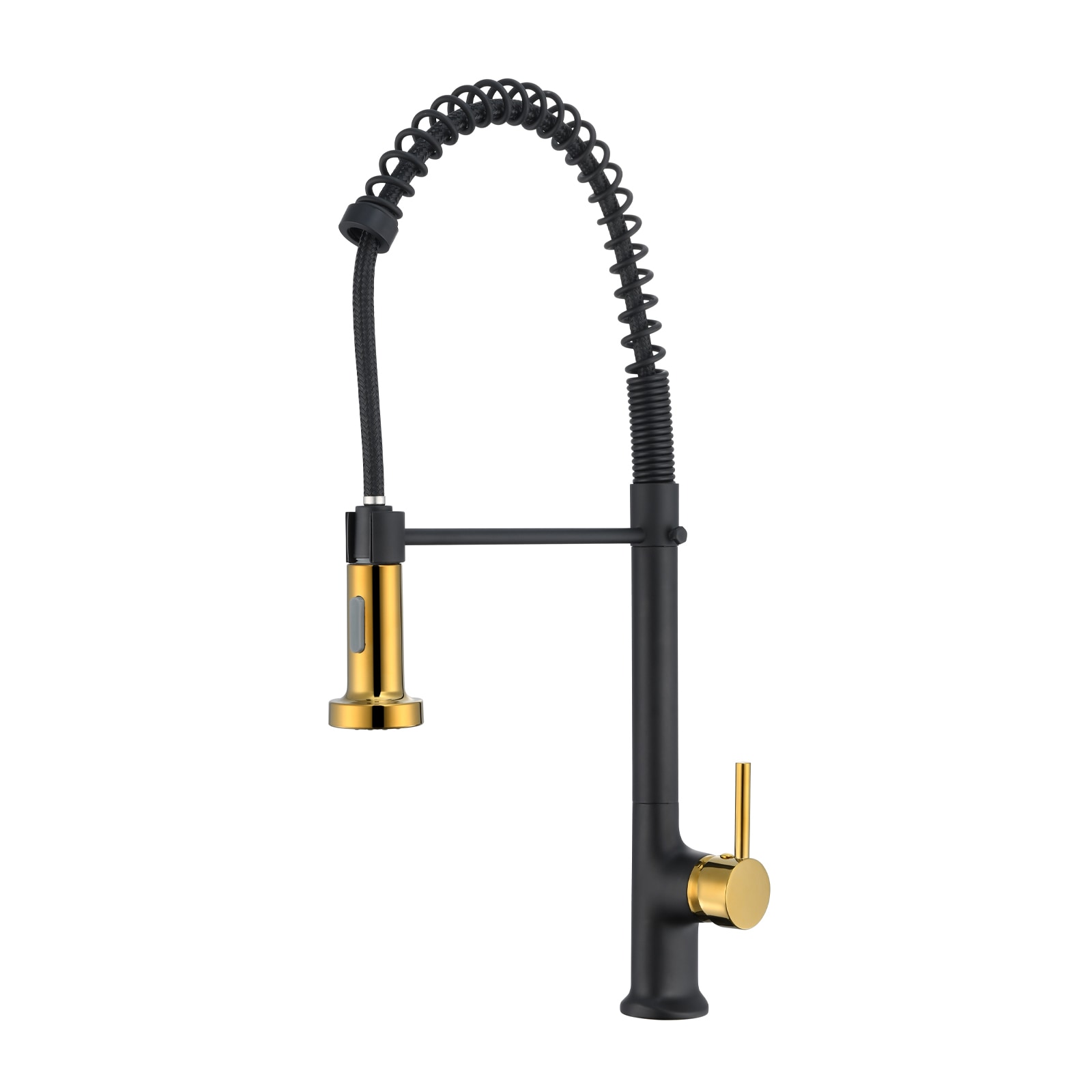Flynama YC-L-46304 Matte Black+Brushed Glod Single Handle Deck-mount Handle Commercial/Residential High-arc Kitchen Faucet with Sprayer