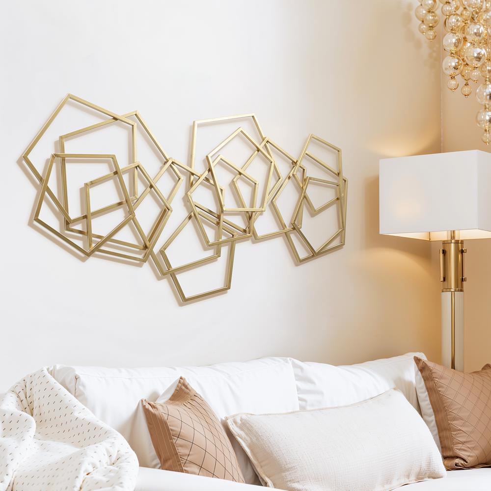 LuxenHome Gold Iron Abstract Geometric Wall Sculpture, 47.4-Inch Wide