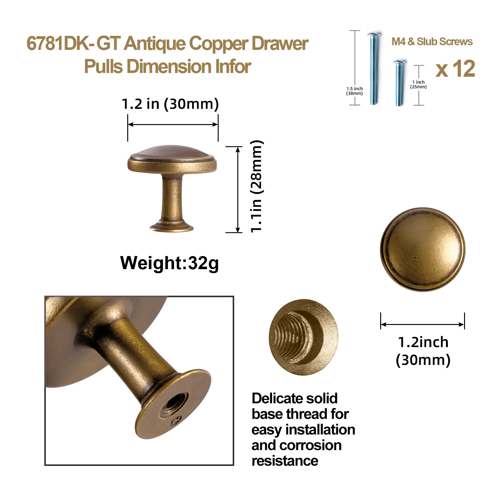 Miaokesen 6781GT-DK-12 Cabinet-Knobs - View #2