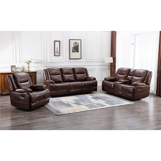 Canmov Manual Standard Recliner Leather, Contemporary Brown Leather Sofa Dakota