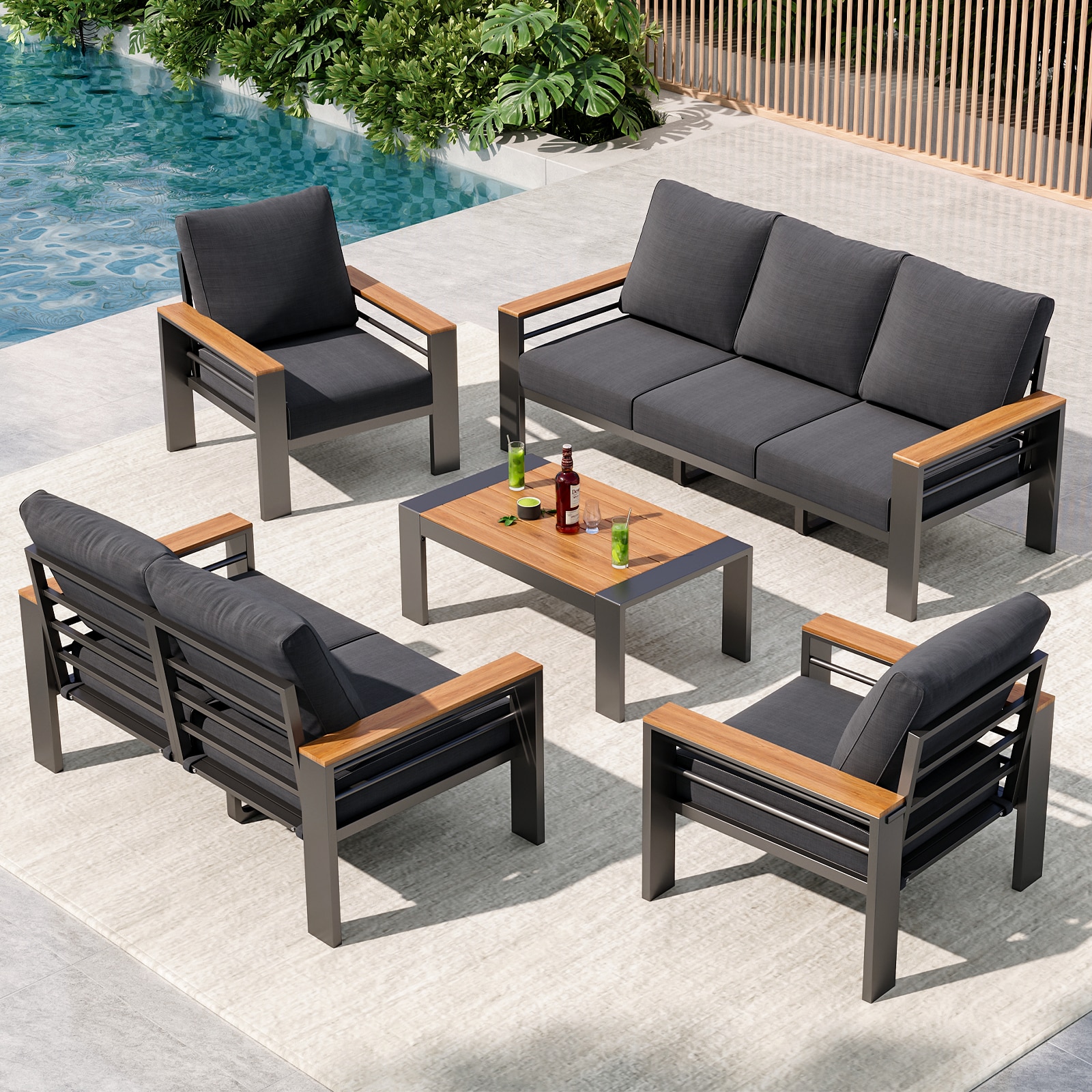 AOXUN PA-13001 Patio Conversation Sets 5 -Piece 2 Patio Sofa Conversation Set with Gray Cushions