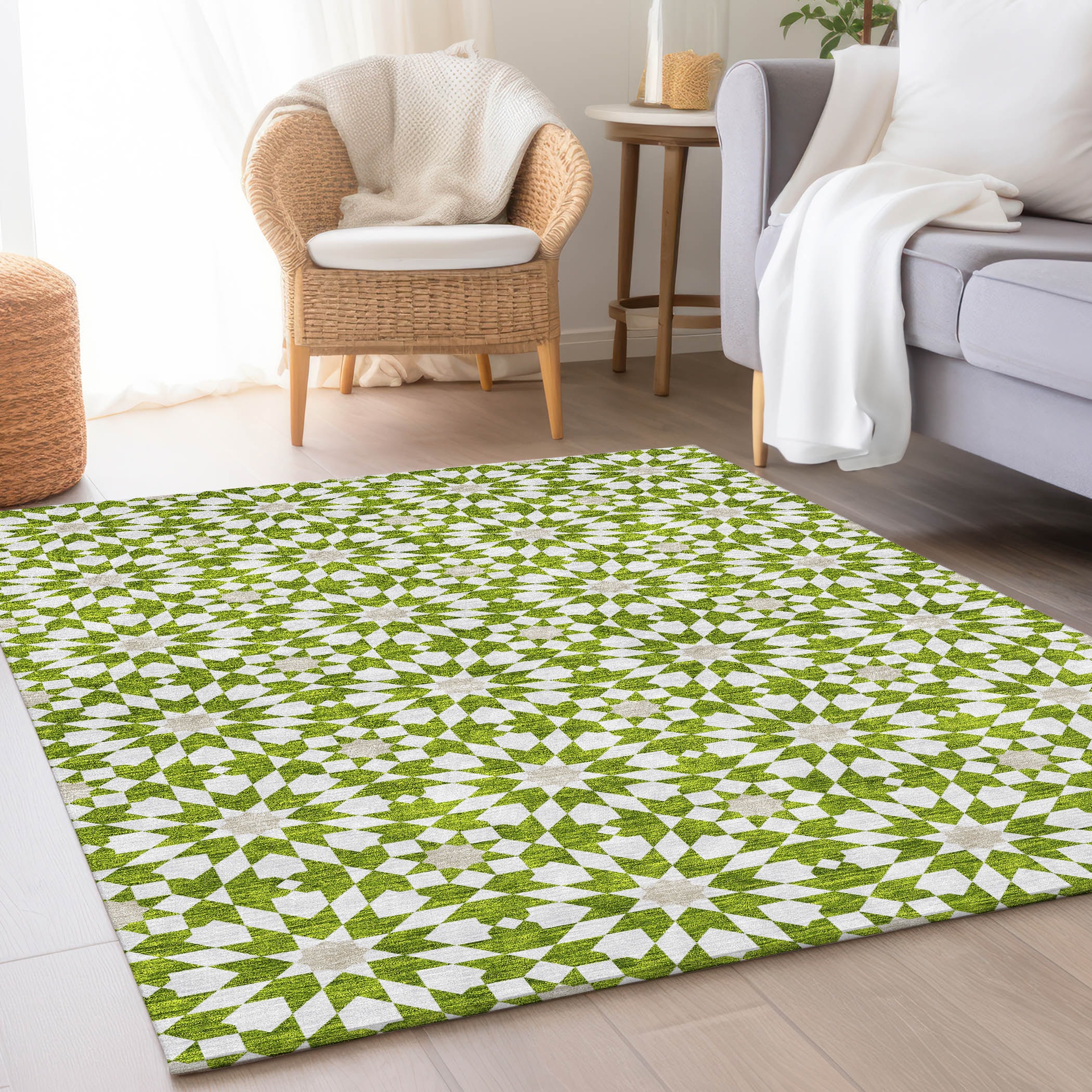 Addison Rugs ACN734LM9X12 Chantille ACN734LM 9 x 12 (ft) Polyester Lime Rectangular Indoor/Outdoor Geometric Machine washable Area rug