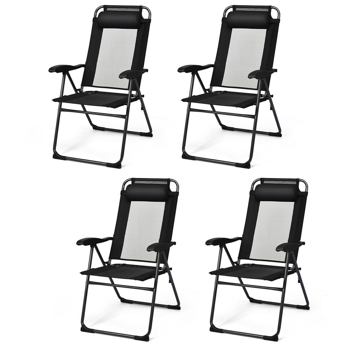 WELLFOR LWAROP24 Set of 4 Black Metal Frame Stationary Dining Chair with Black Solid Seat