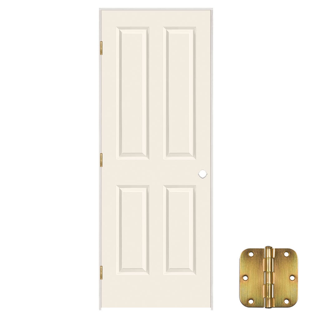Masonite 641100 30-in x 80-in Moonglow Solid core 4 panel square Right hand Smooth Prefinished Molded composite Flat Jamb Single Prehung Interior Door