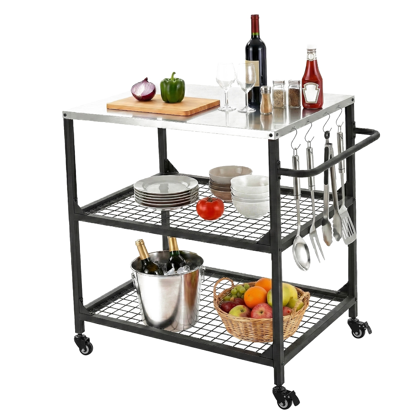 VEVOR - Outdoor Grill Cart 31.5 x 24.0 inch Stainless Steel Tabletop Size Grilling Table Outdoor ...