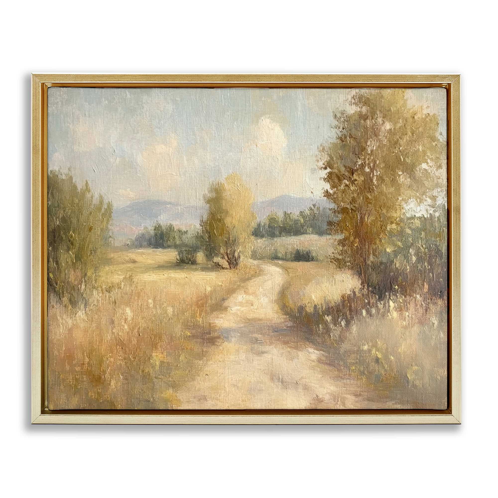 Stupell Industries BT-803-FFG-24X30 Gravel Road Landscape Gold Framed Floater Canvas Wall Art By Petal Prints Design 31 x 25