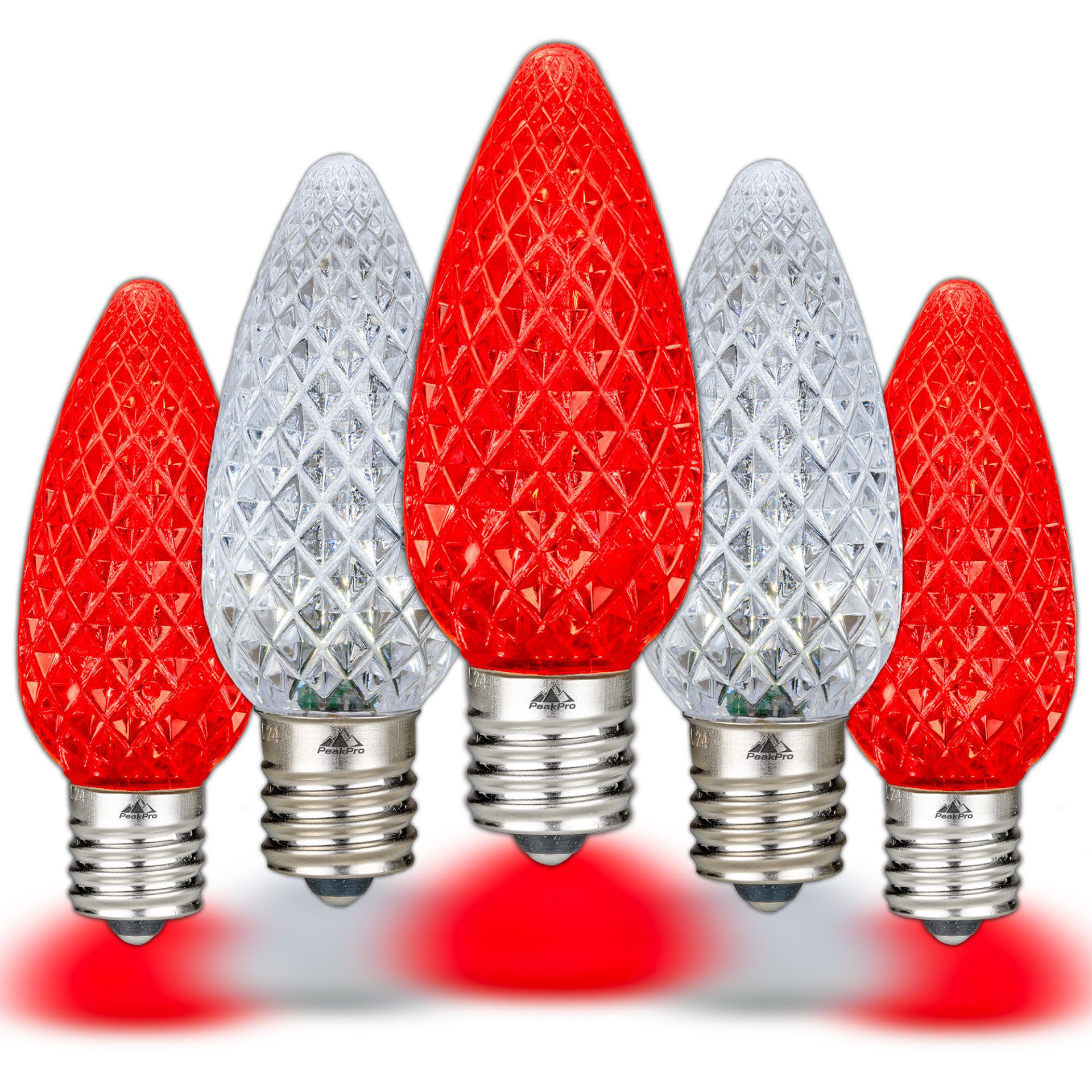 Novelty Lights C9-UB-RE/PW-DF 25PK C9 LED Faceted Ultra Bright Dimmable Outdoor Christmas Light Replacement Bulbs LED Replacement Bulbs Led Bulbs Outdoor Light Bulbs String Light Bulbs (Red/Pure White)