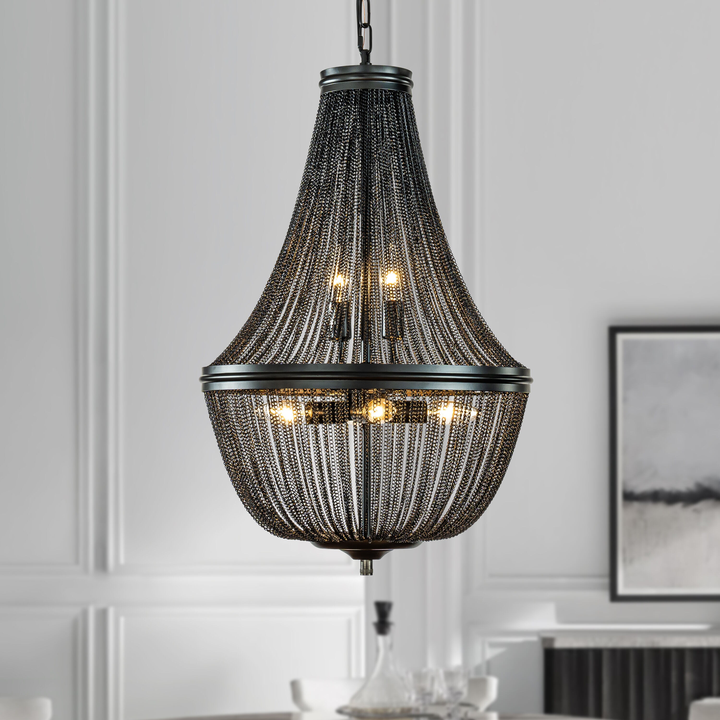 AloaDecor Lighting L7147D44MB01A 6 -Light Matte Black Industrial Cage For Use in Bedrooms, Dining Rooms, Foyers, Kitchens, Living Rooms Chandelier