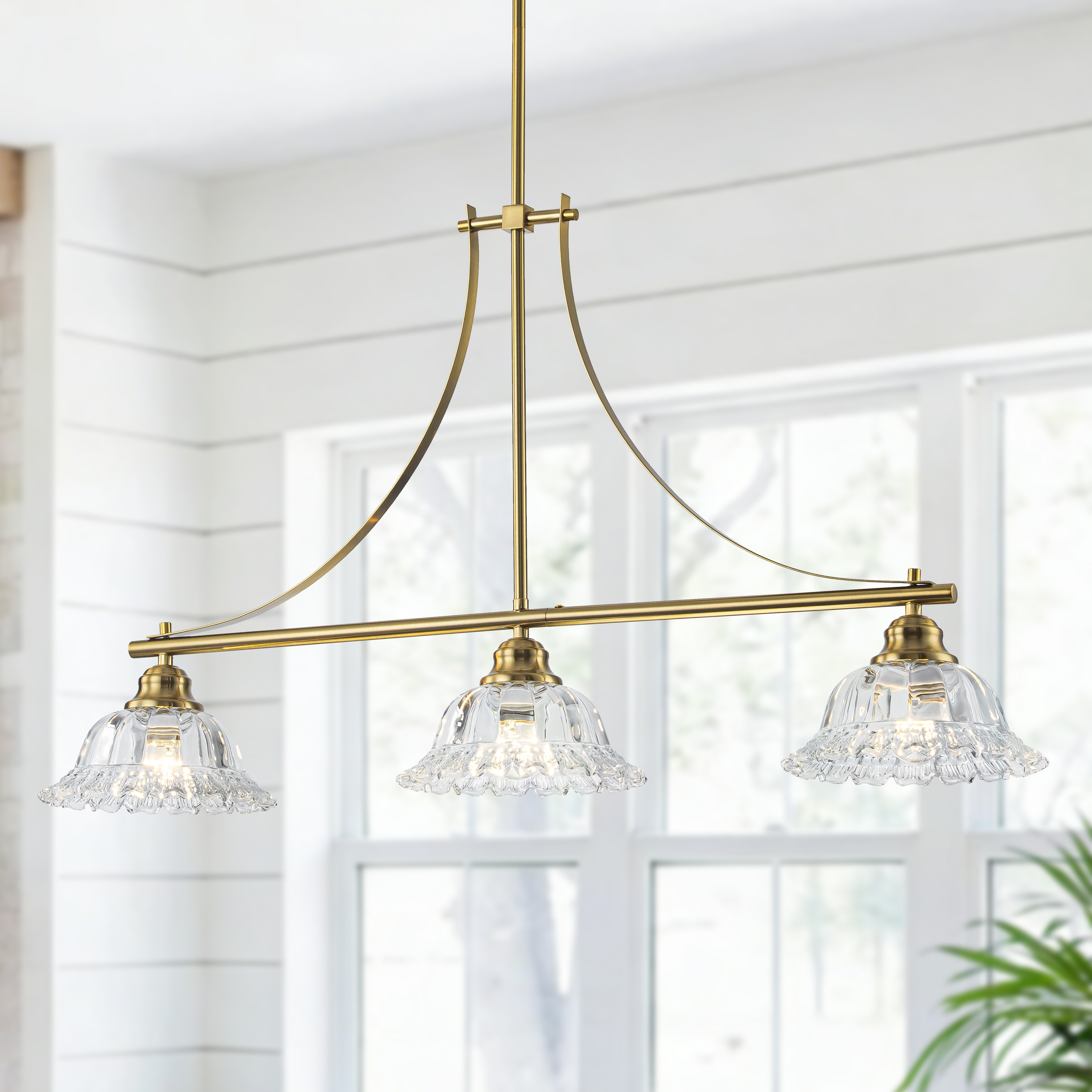 GoYeel 3 -Light Gold Modern/contemporary Clear glass Linear Hanging Kitchen Island Light