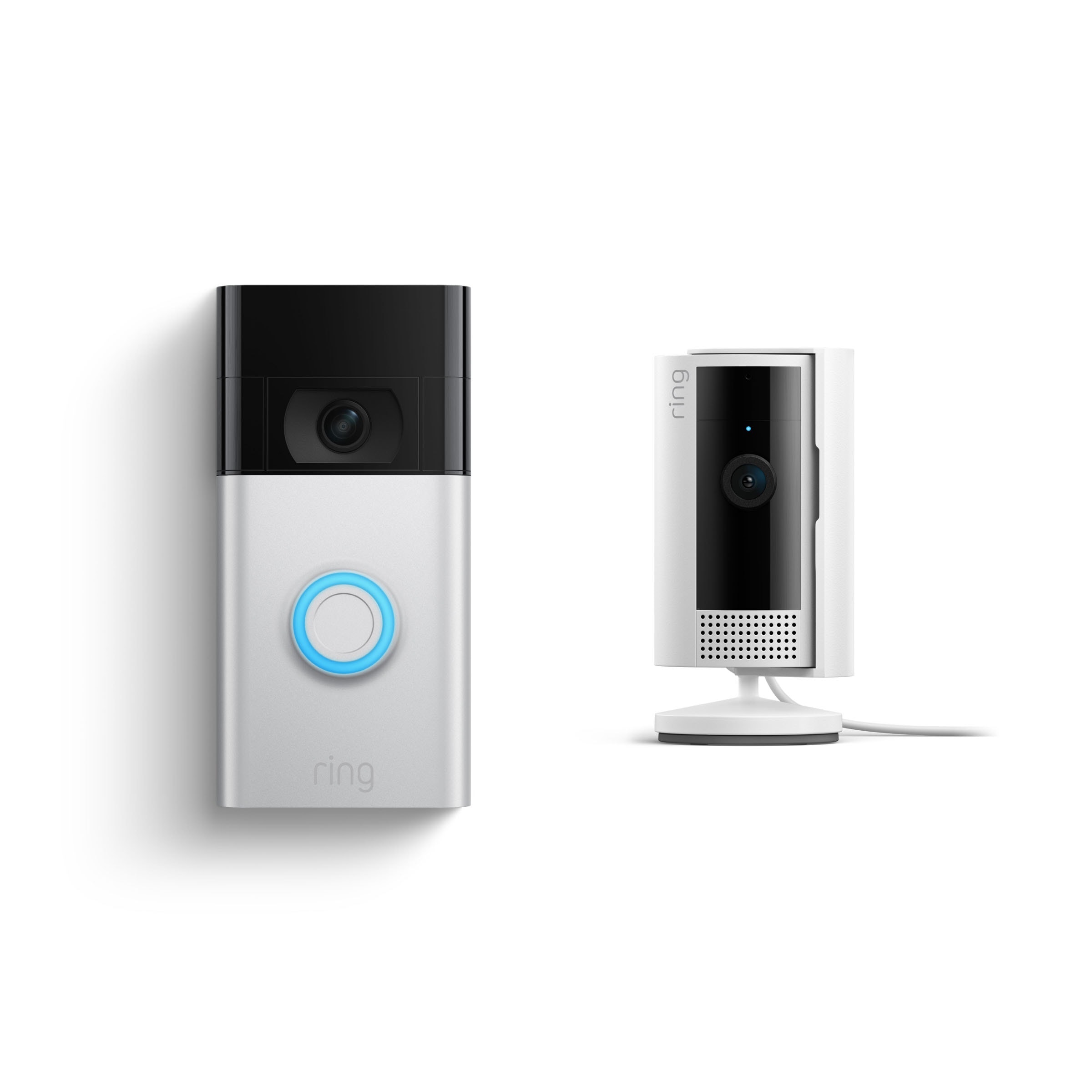 Ring Video Doorbell - Satin Nickel + Indoor Cam 2nd Gen White Bundle