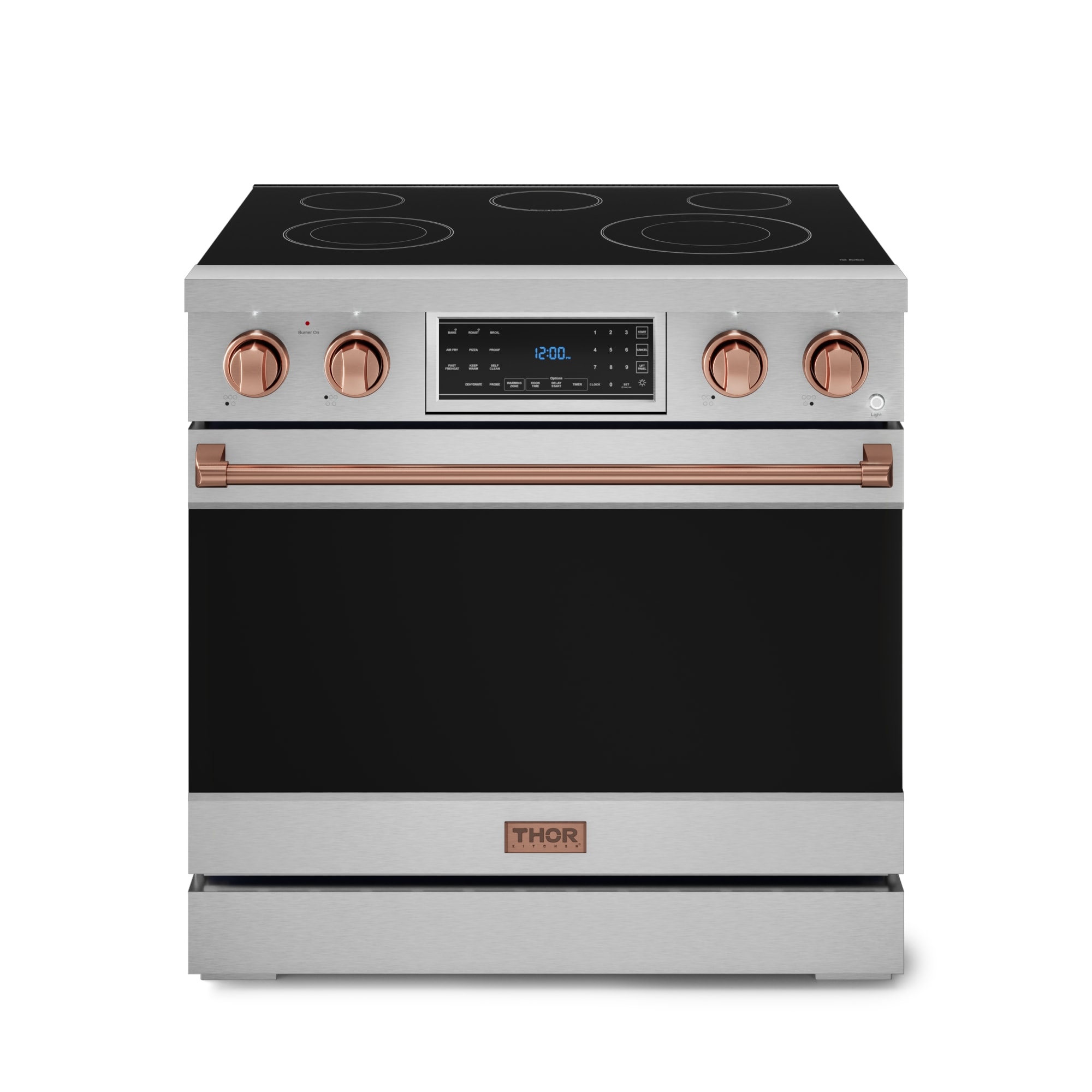 Thor Kitchen RSE36-RSG Gordon Ramsay 36-in Glass Top 5 burners 6-cu ft Air Fry Convection Oven Freestanding Electric Range ( Stainless Steel )