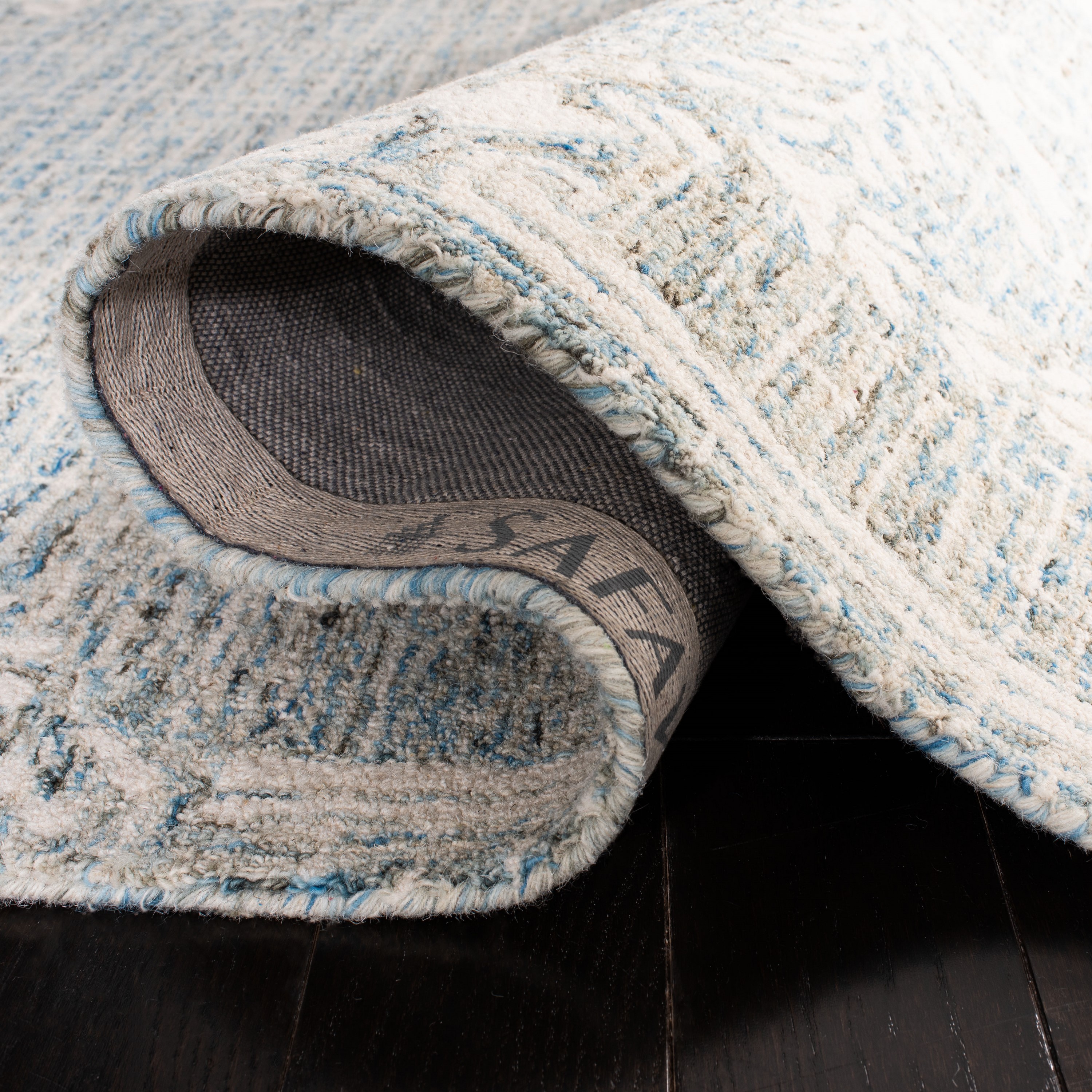 Handmade Light Blue Abstract Tufted Wool Square Rug