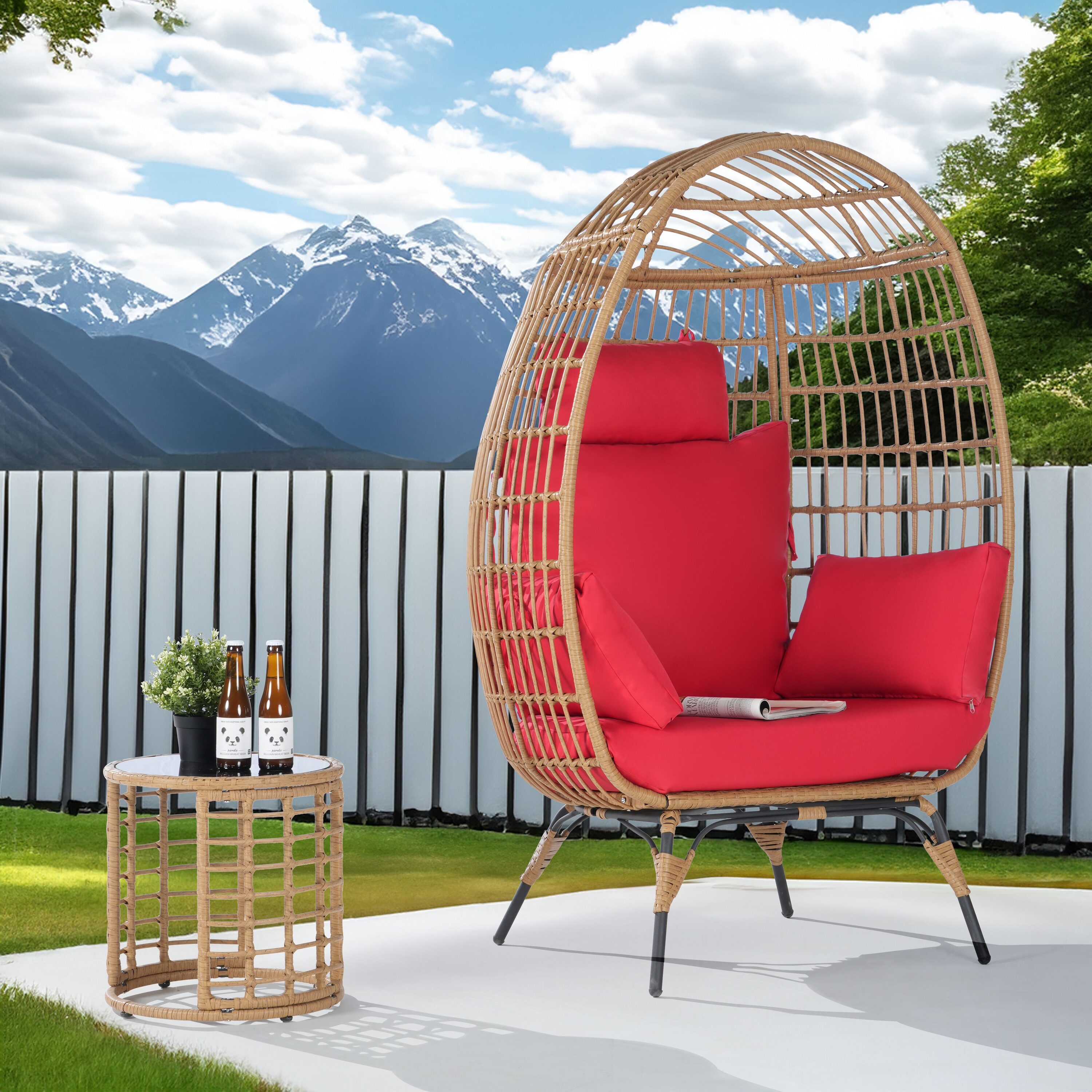 SANSTAR L-RJDC57D-BB Patio Chairs 2 -Piece Wicker Patio Conversation Set with Red 220gsm Polyester Cushions