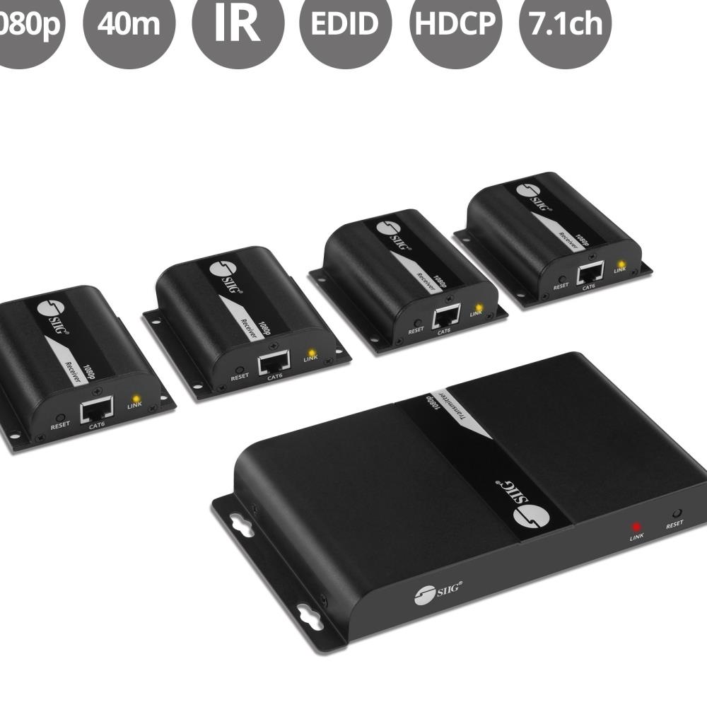 SIIG SYBA36365  CE-H23U11-S1 40 m 4-Port HDMI Splitter Over Cat6 Extender with IR