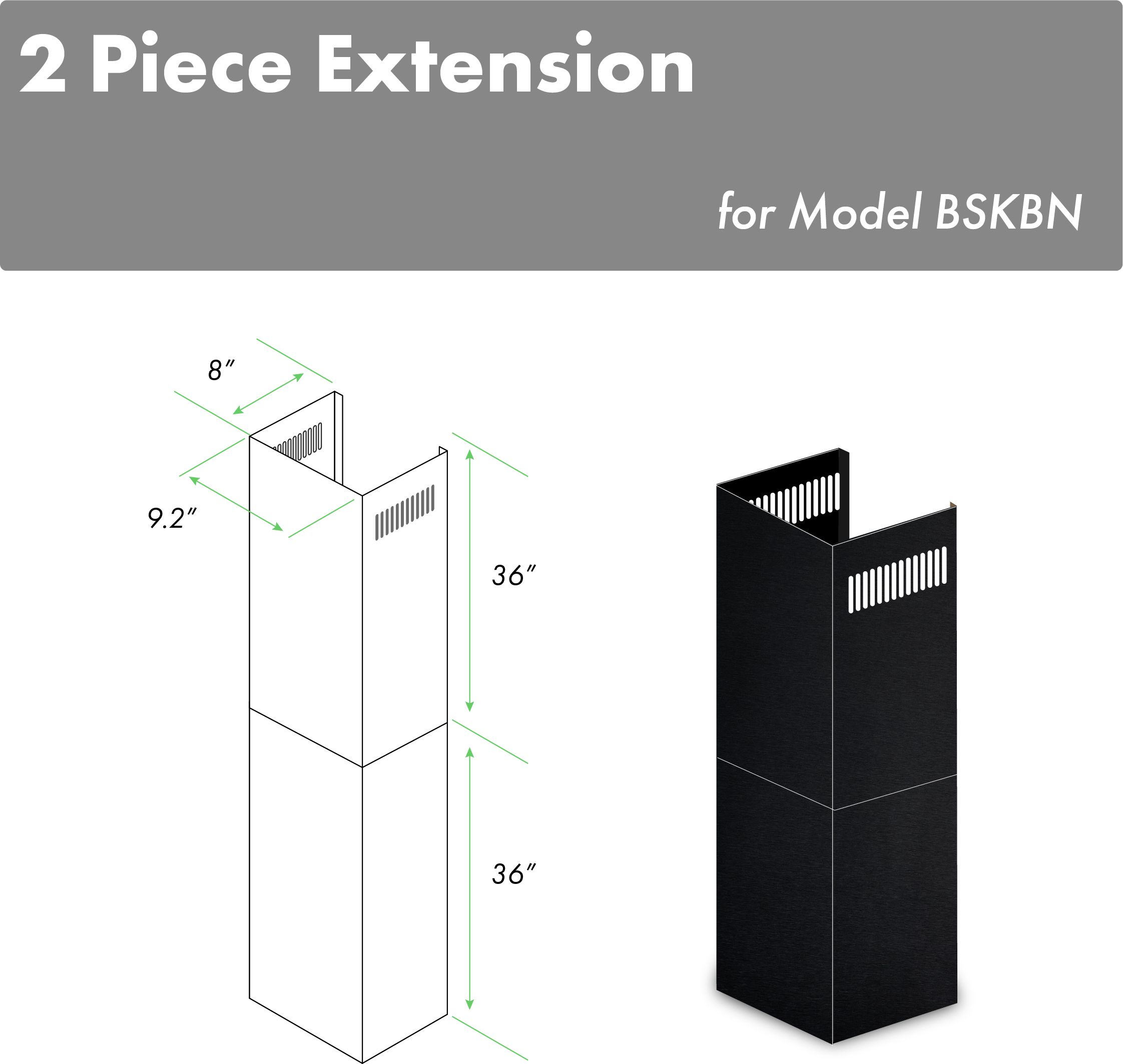 ZLINE KITCHEN & BATH 2PCEXT-BSKBN Wall-Mounted range hood Flue extension 2 -Pack Black Stainless Steel