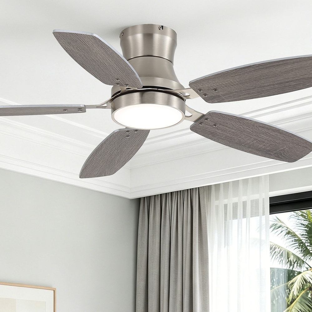 Sofucor 42-in Minimalism Dual-Sided Sand Nickel 5-Blade Modern Ceiling Fan with Light Kit Remote Indoor Flush Mount Propeller Fan