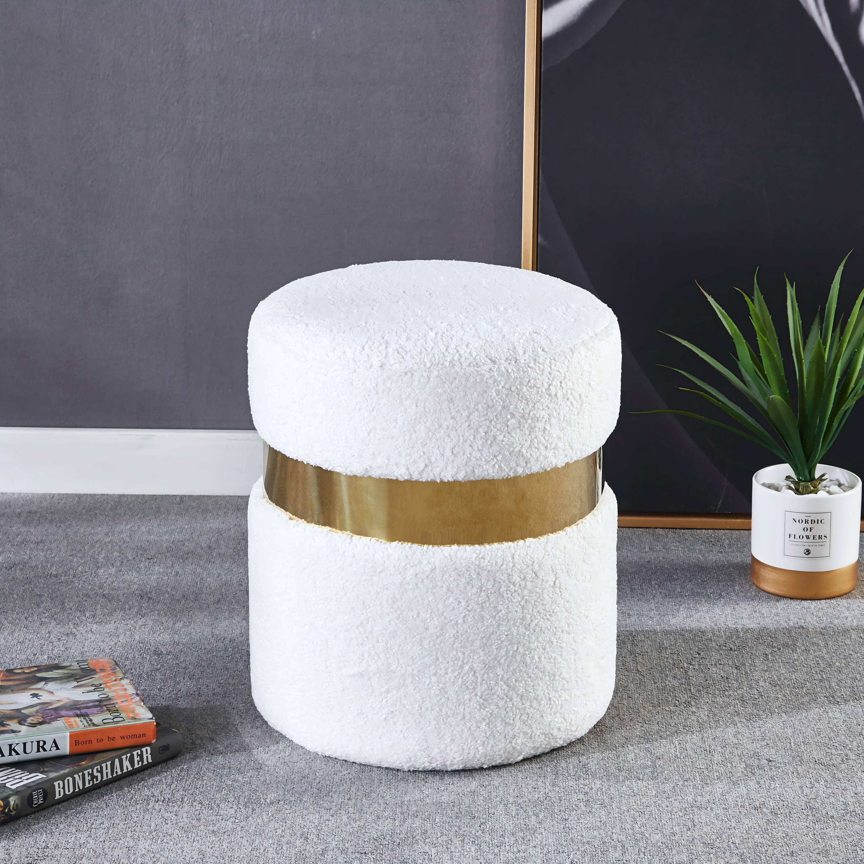 LTMATE LSG03W Modern White Velvet Round Ottoman