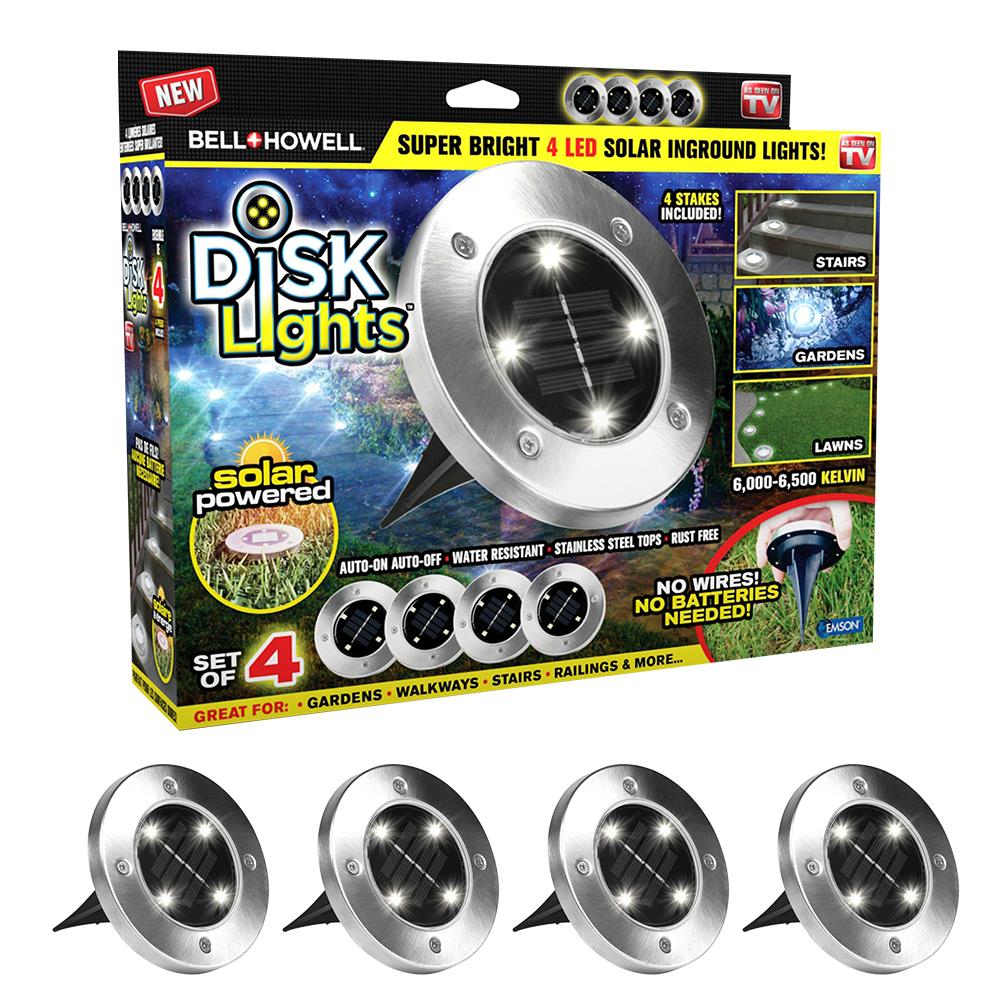 inschakelen moed suspensie BELL + HOWELL 4-Pack Bell and Howell Disk Lights 40-Lumen 3-Watt  Silver/Stainless Steel Solar Integrated LED Outdoor Path Light (6000 K) in  the Path Lights department at Lowes.com