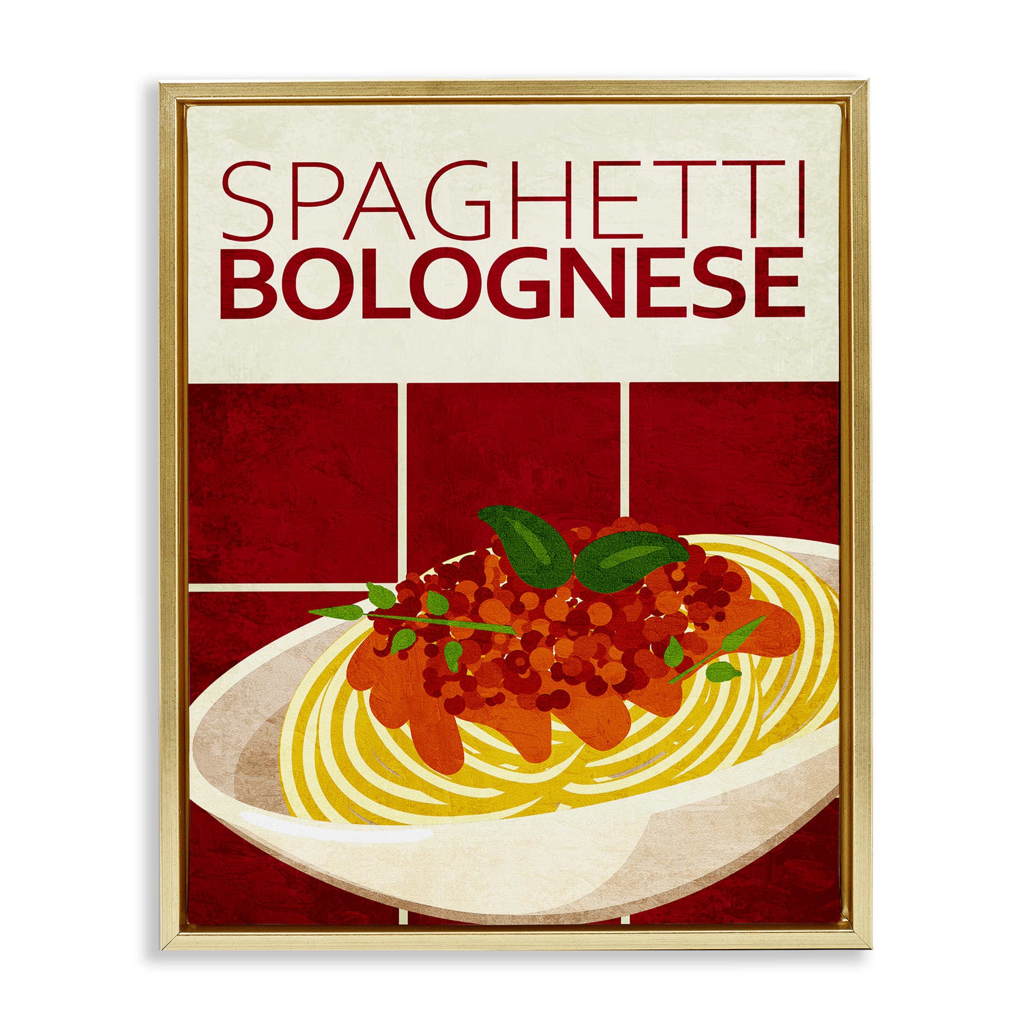 Stupell Industries BS-469-FFG-16X20 Spaghetti Classic Kitchen Gold Framed Floater Canvas Wall Art By Kim Allen 17 x 21