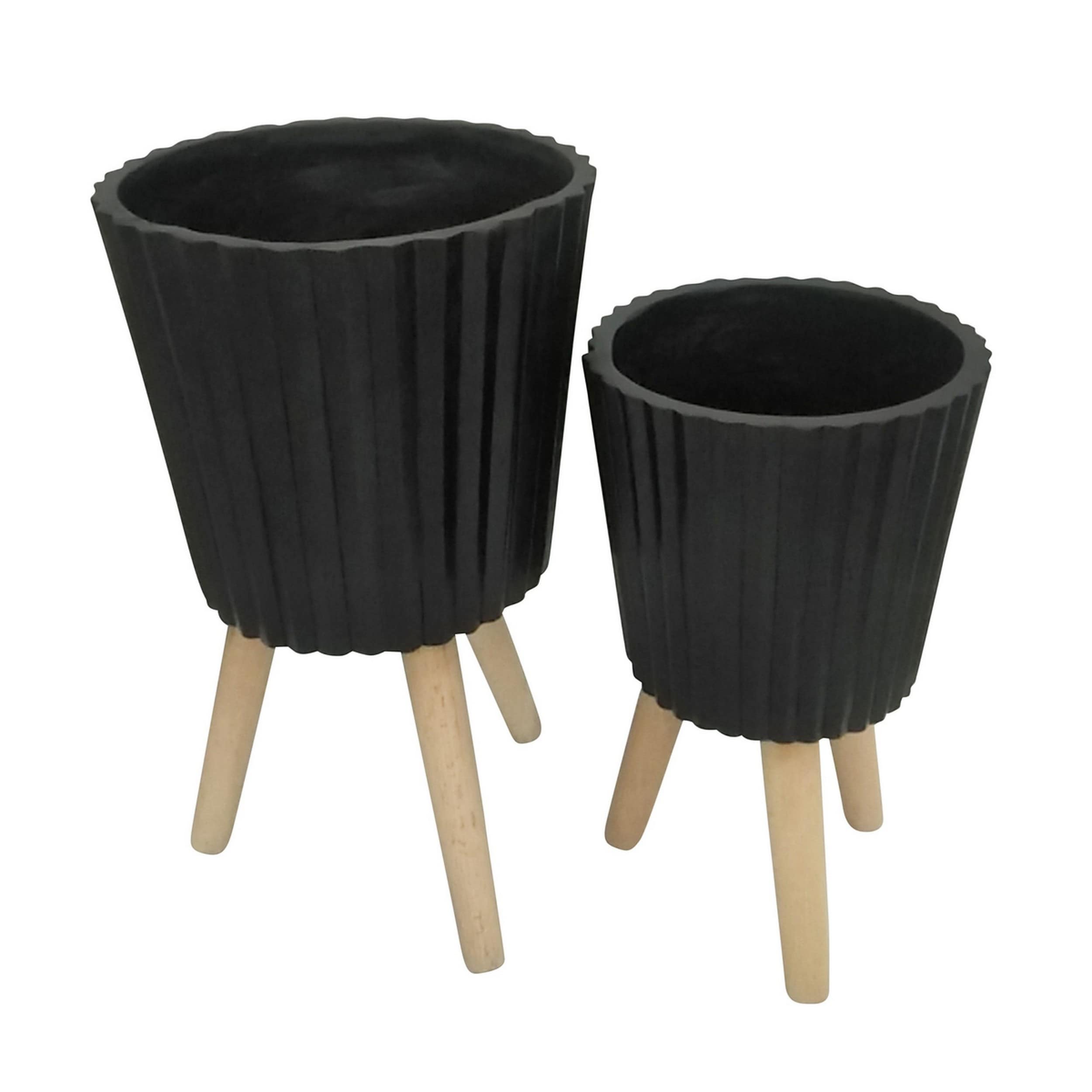 Benzara BM263824 Round 12.0-Inches W Medium Black Ceramic Indoor/Outdoor Planter