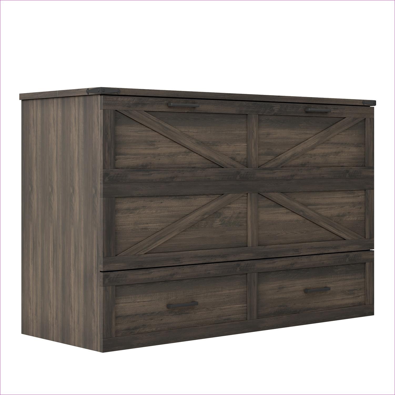 Watnature Wood Murphy Cabinet Bed for Guest Room Slate Gray Queen with ...